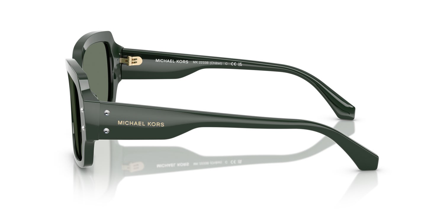 Occhiali da sole Michael Kors Châtel MK 2233B (40063H) colore bosco forma rettangolare lenti verde tinta unita