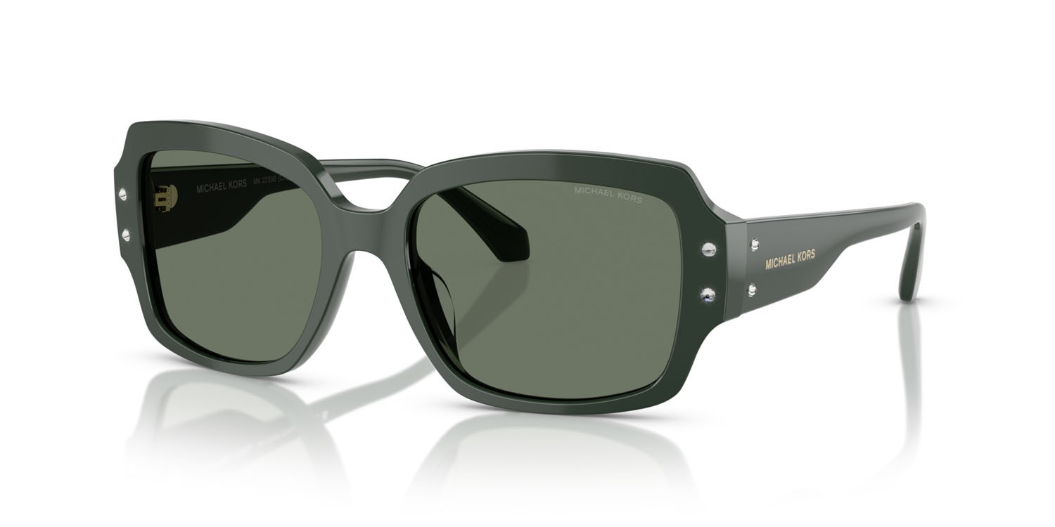 Occhiali da sole Michael Kors Châtel MK 2233B (40063H) colore bosco forma rettangolare lenti verde tinta unita