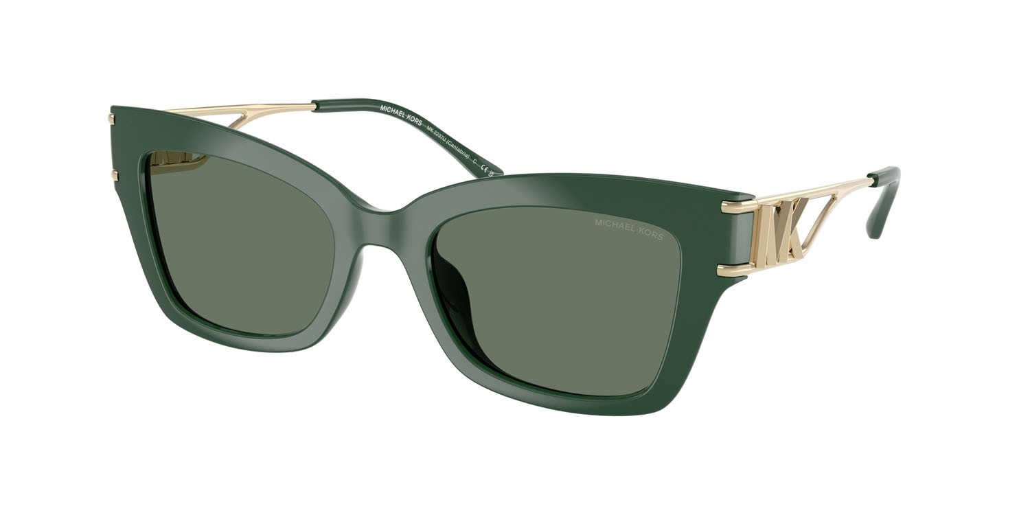 Occhiali da sole Michael Kors Cantabria MK 2237U (40063H) colore bosco forma quadrato lenti verde tinta unita