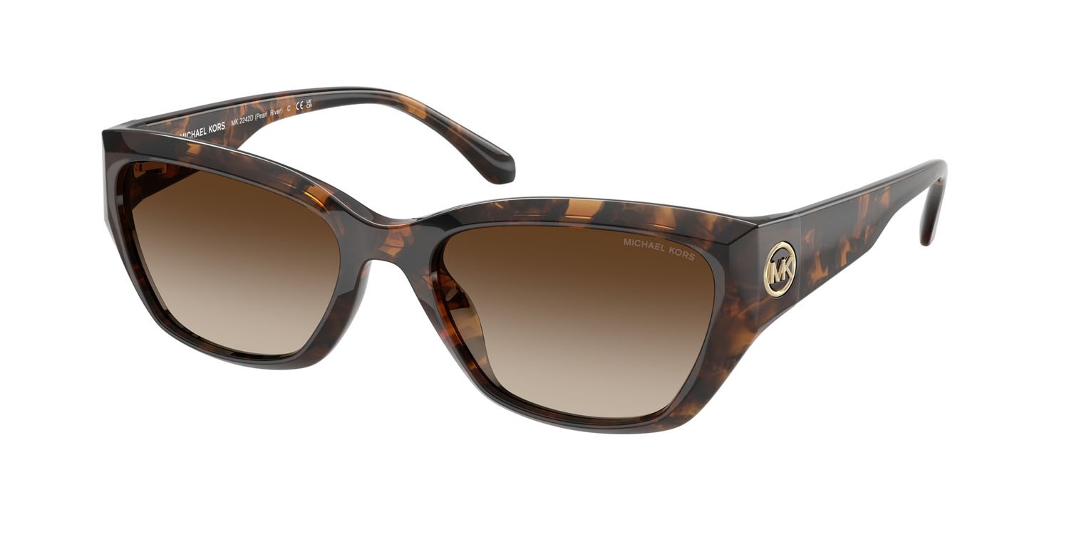 Occhiali da sole Michael Kors Pearl River MK 2242D (300613) colore tartarugato scuro forma irregolare lenti grigio fumo sfumato