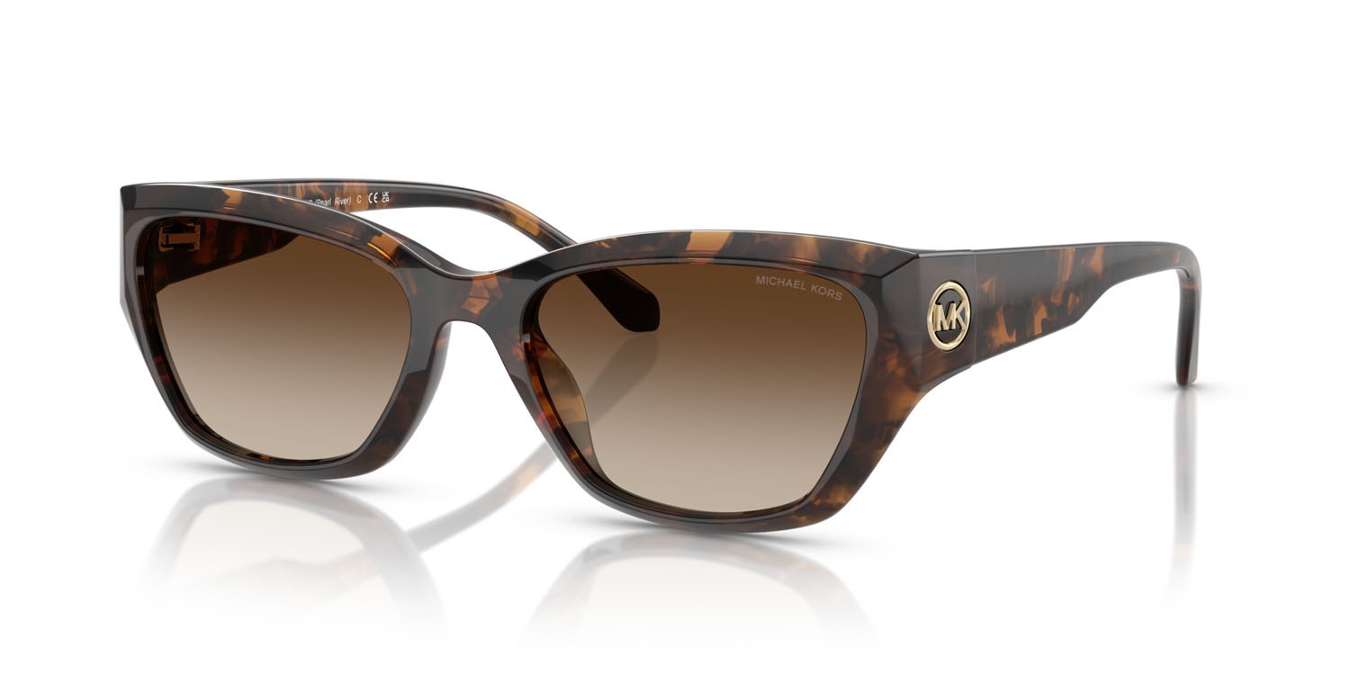 Occhiali da sole Michael Kors Pearl River MK 2242D (300613) colore tartarugato scuro forma irregolare lenti grigio fumo sfumato