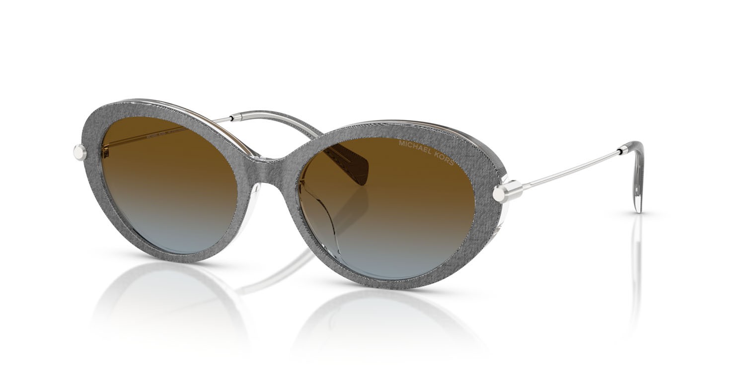 Occhiali da sole Michael Kors Rockaway MK 2245U (400913) colore denim grigio forma ovale lenti marrone sfumato blu