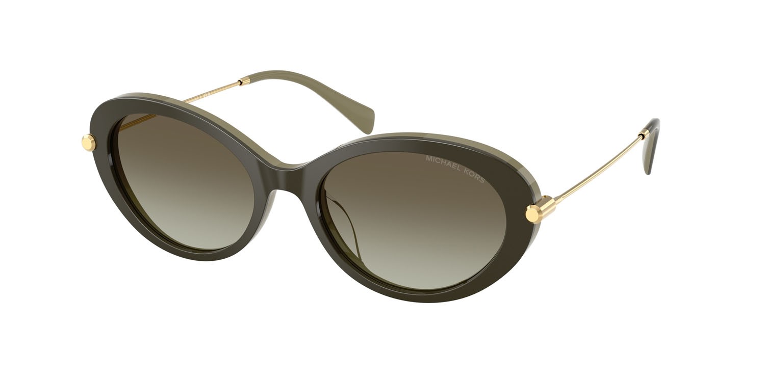 Occhiali da sole Michael Kors Rockaway MK 2245U (40193M) colore verde oliva effetto fume forma ovale lenti verde oliva sfumato