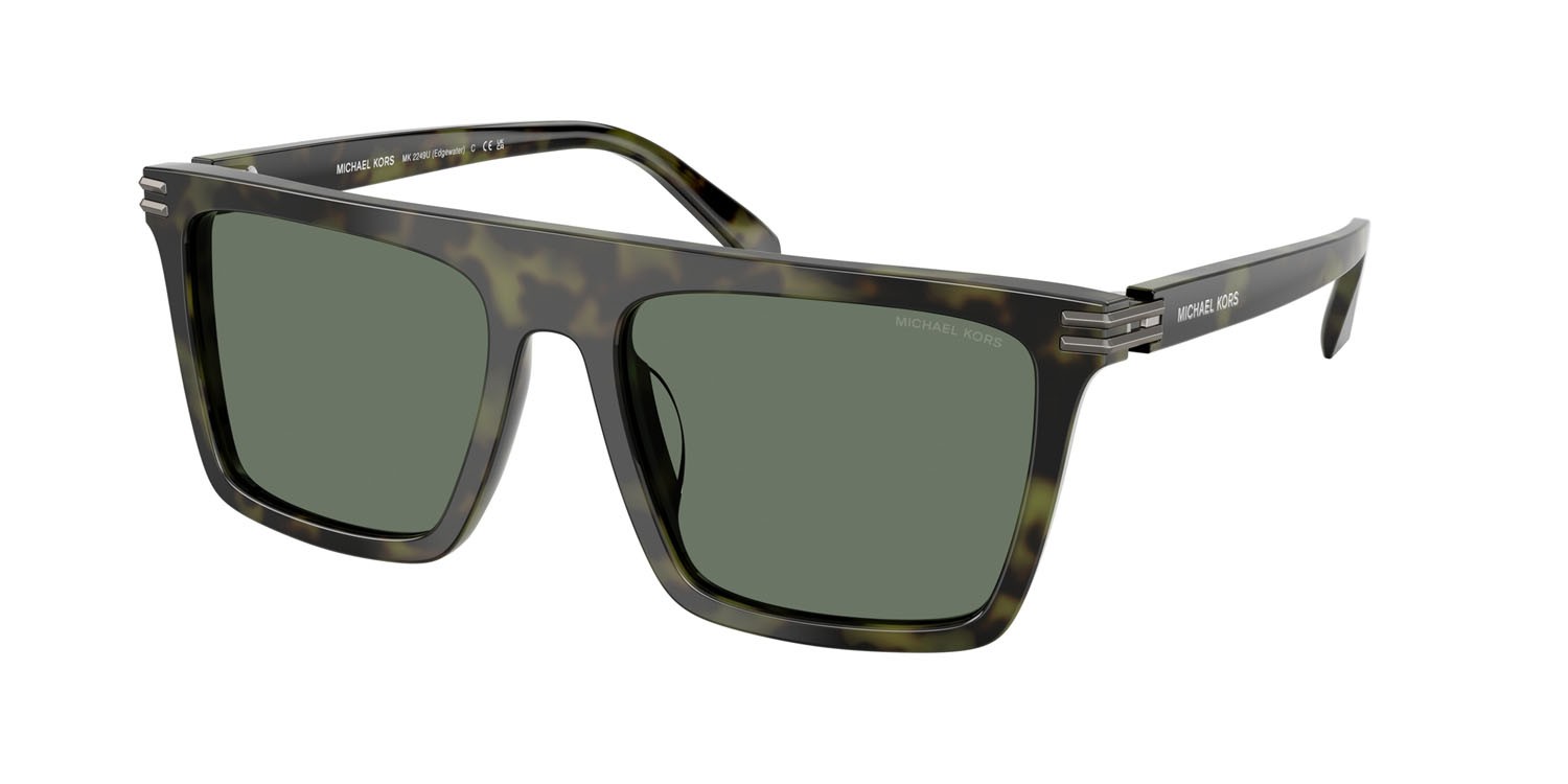 Occhiali da sole Michael Kors Edgewater MK 2249U (37053H) colore verde oliva tartarugato forma quadrato lenti verde tinta unita