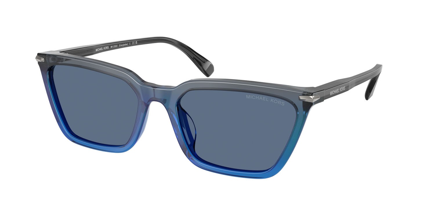 Occhiali da sole Michael Kors Everglades MK 2250U (401180) colore sfumato grigio forma cat eye lenti blu tinta unita
