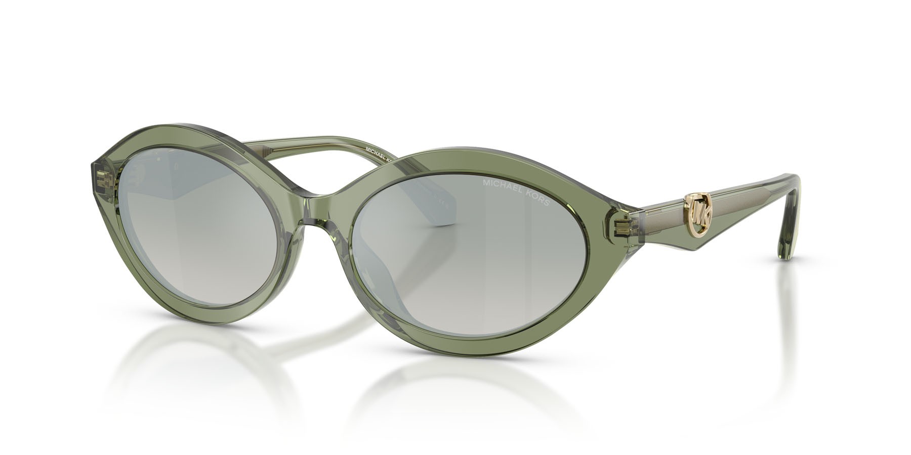 Occhiali da sole Michael Kors Carlazzo MK 2257U (3961W0) colore verde trasparente forma ovale lenti specchiata sfumata verde