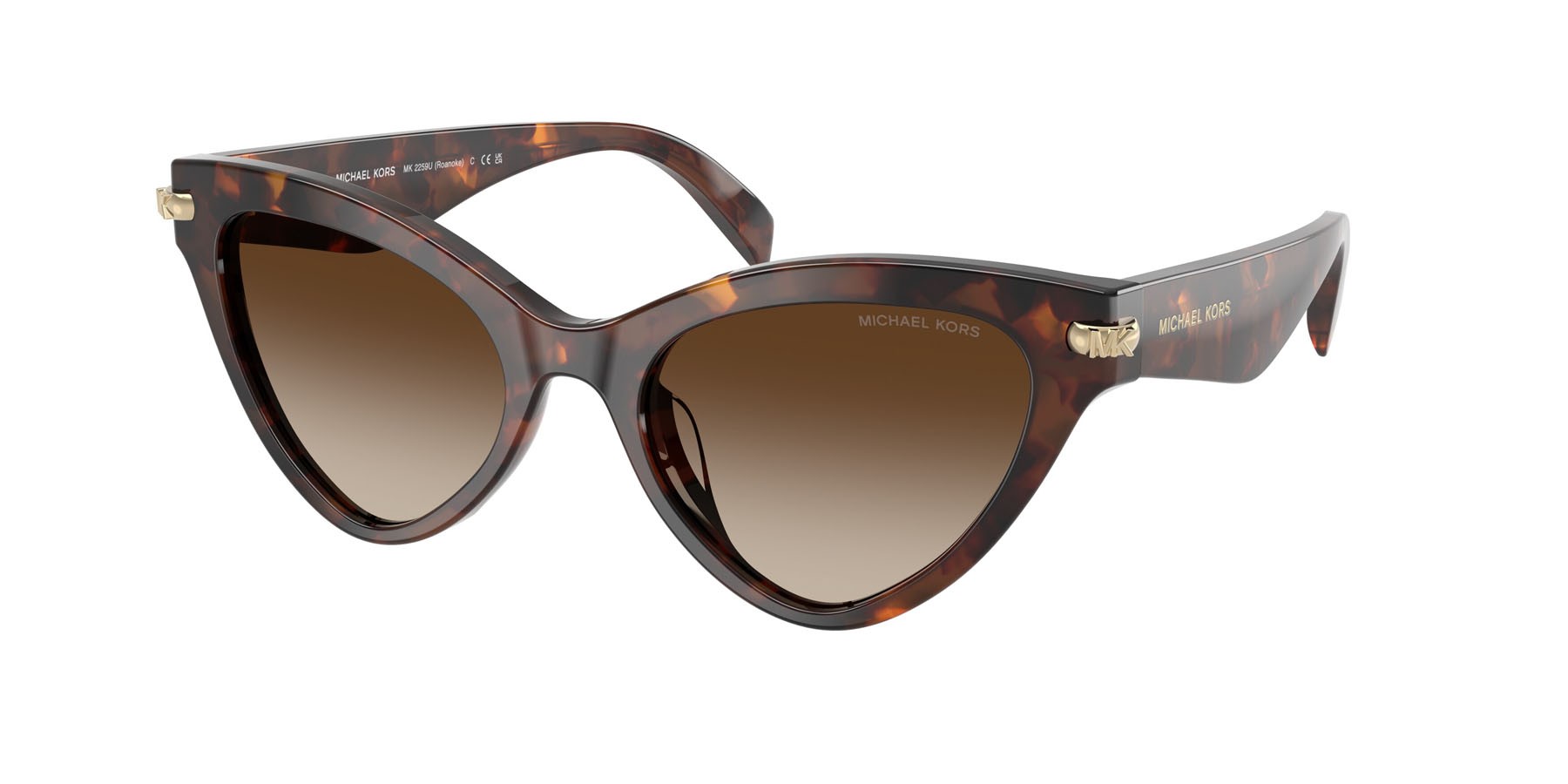 Occhiali da sole Michael Kors Roanoke MK 2259U (403113) colore luggage tortoise forma cat eye lenti grigio fumo sfumato