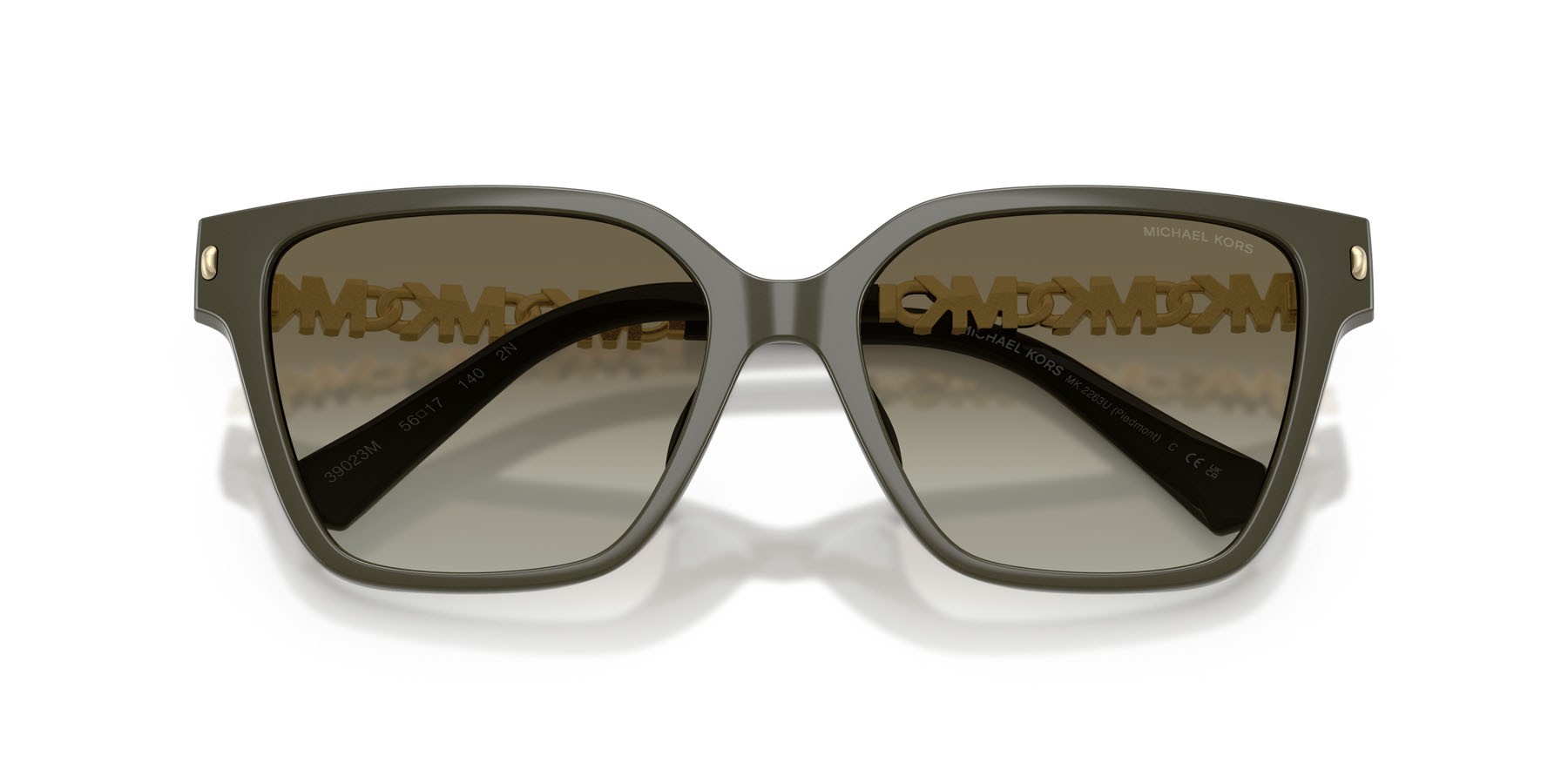 Occhiali da sole Michael Kors Piedmont MK 2263U (39023M) colore verde oliva forma quadrato lenti verde sfumato