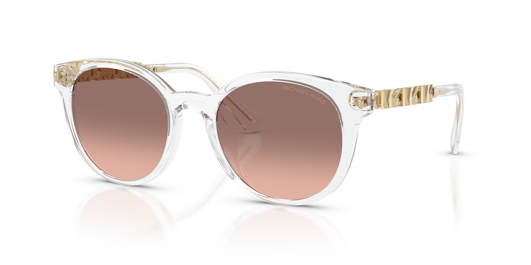 Occhiali da sole Michael Kors Pienza MK 2264U (301513) colore cristallo forma rotondo lenti rosa sfumato marrone scuro