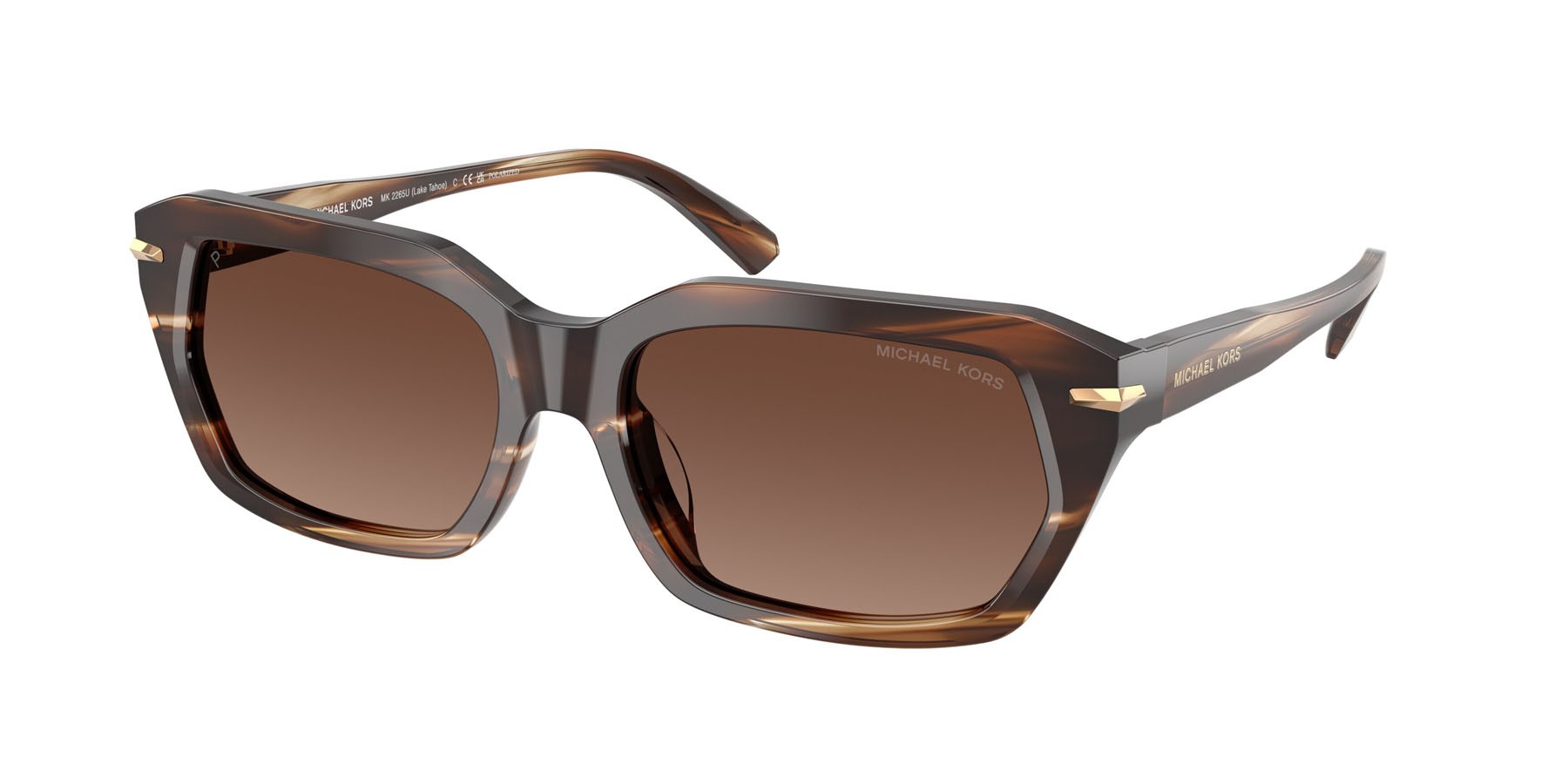 Occhiali da sole Michael Kors Lake Tahoe MK 2265U (4039T5) colore marrone effetto corno forma rettangolare lenti polarizzata marrone tinta unita
