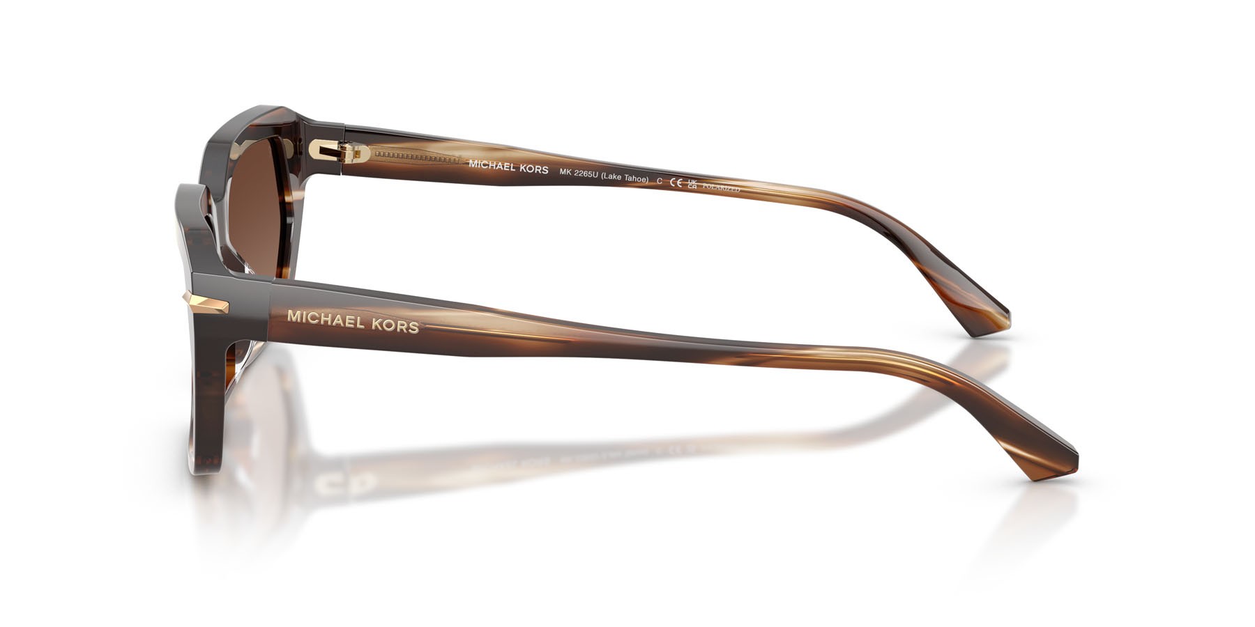 Occhiali da sole Michael Kors Lake Tahoe MK 2265U (4039T5) colore marrone effetto corno forma rettangolare lenti polarizzata marrone tinta unita