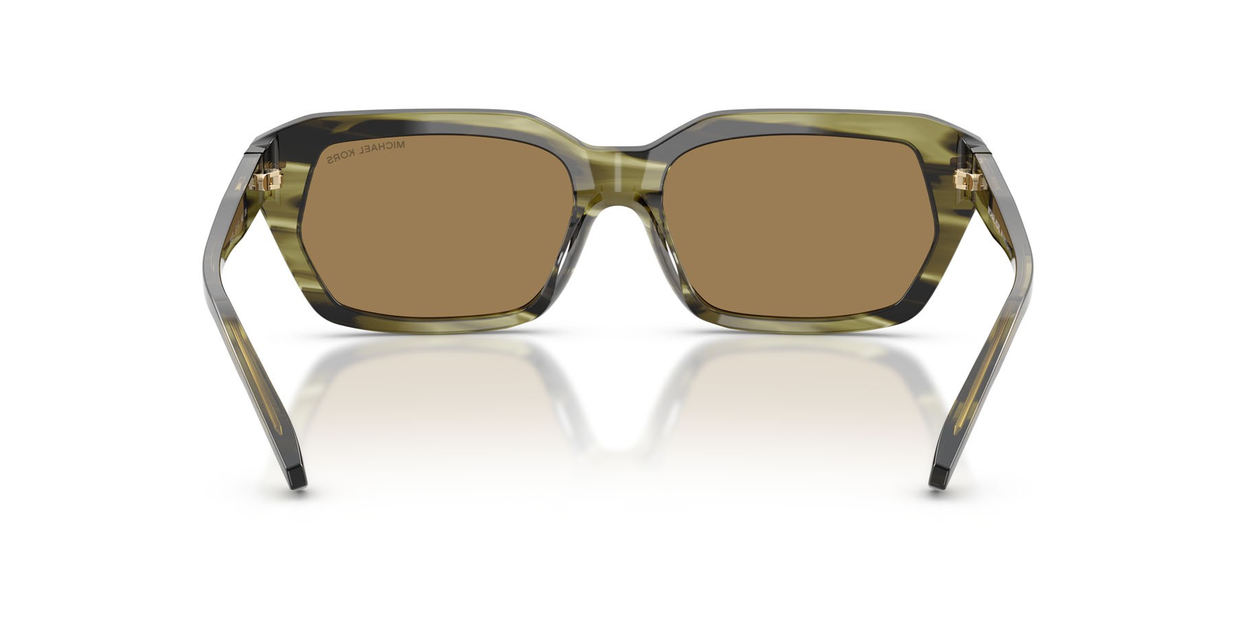 Occhiali da sole Michael Kors Lake Tahoe MK 2265U (40407I) colore verde oliva effetto corno forma rettangolare lenti marrone specchiato argento