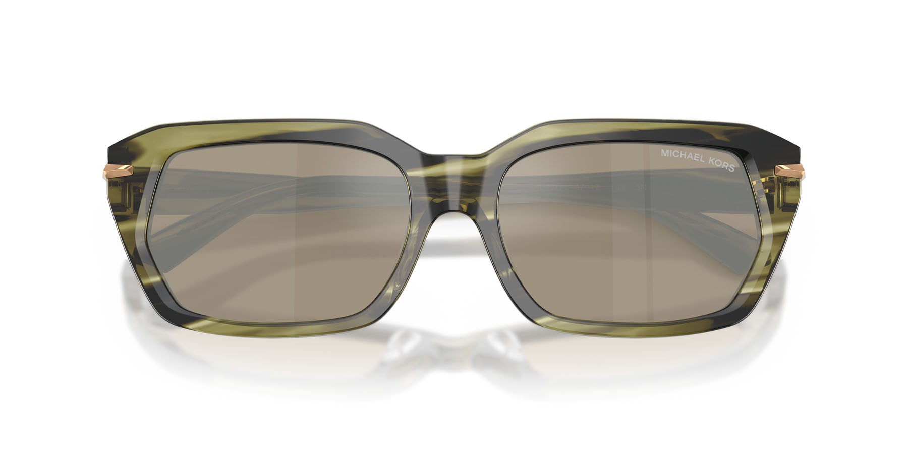 Occhiali da sole Michael Kors Lake Tahoe MK 2265U (40407I) colore verde oliva effetto corno forma rettangolare lenti marrone specchiato argento