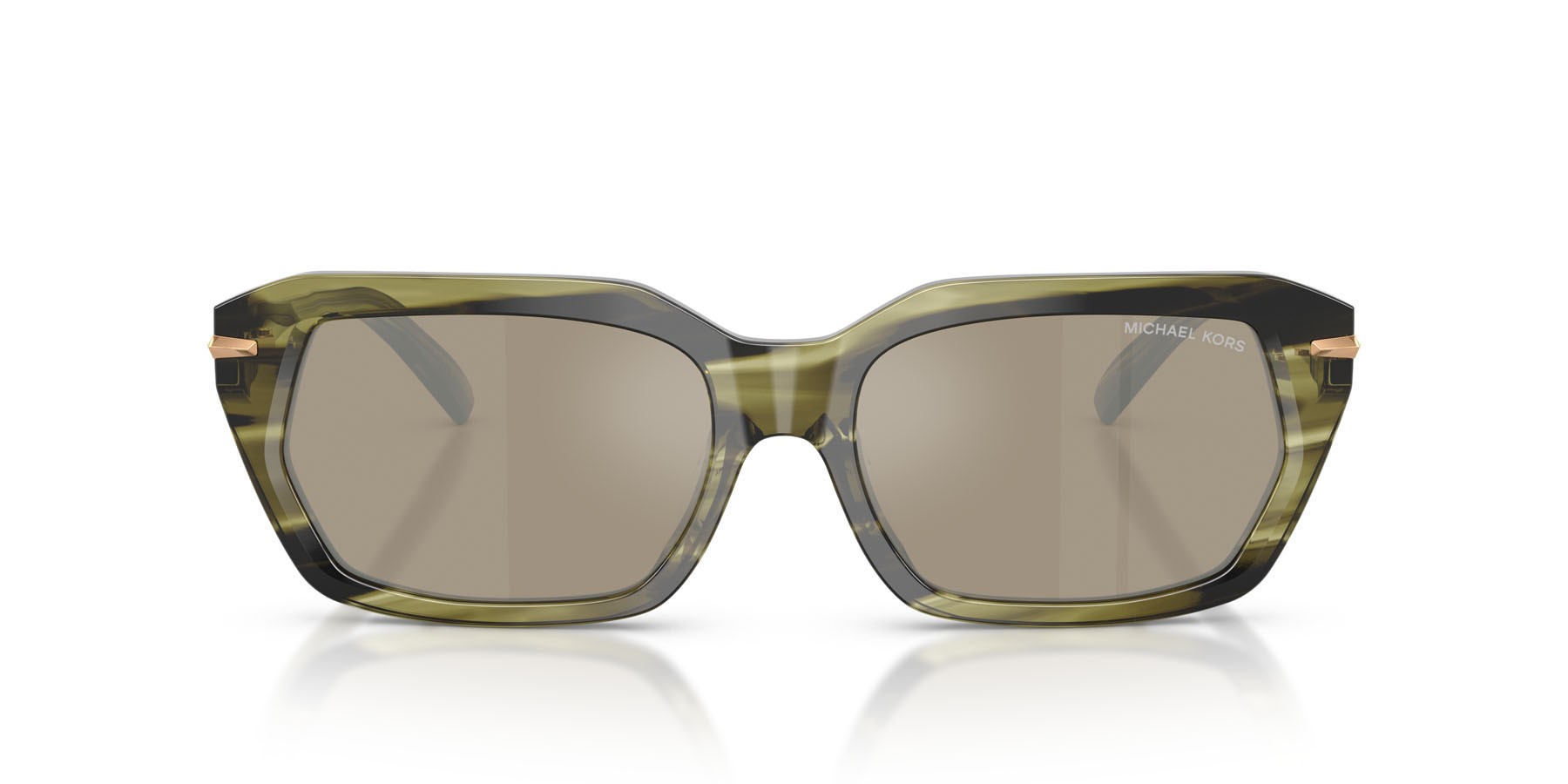 Occhiali da sole Michael Kors Lake Tahoe MK 2265U (40407I) colore verde oliva effetto corno forma rettangolare lenti marrone specchiato argento