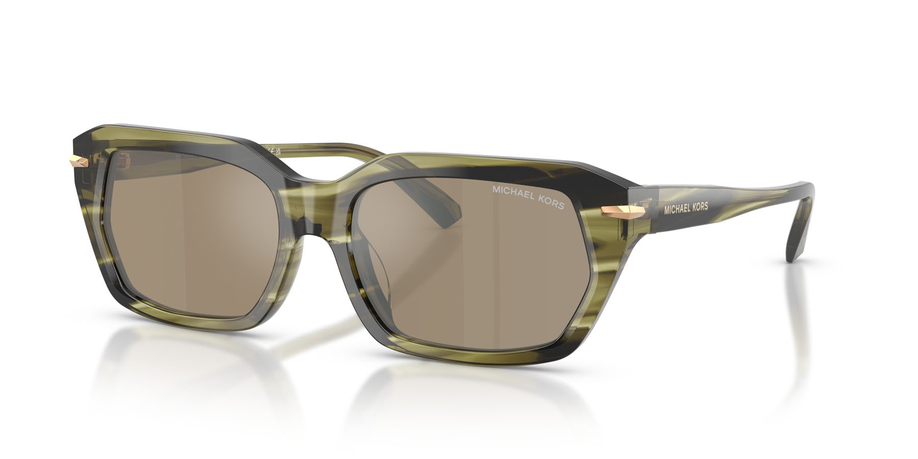 Occhiali da sole Michael Kors Lake Tahoe MK 2265U (40407I) colore verde oliva effetto corno forma rettangolare lenti marrone specchiato argento