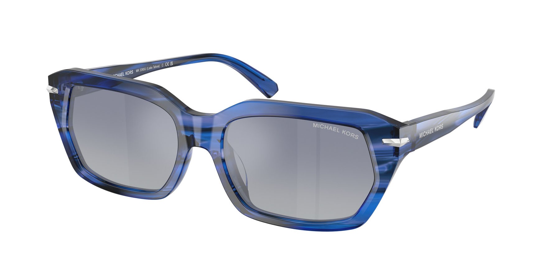 Occhiali da sole Michael Kors Lake Tahoe MK 2265U (40416I) colore blu effetto corno forma rettangolare lenti grigio sfumato blu a specchio