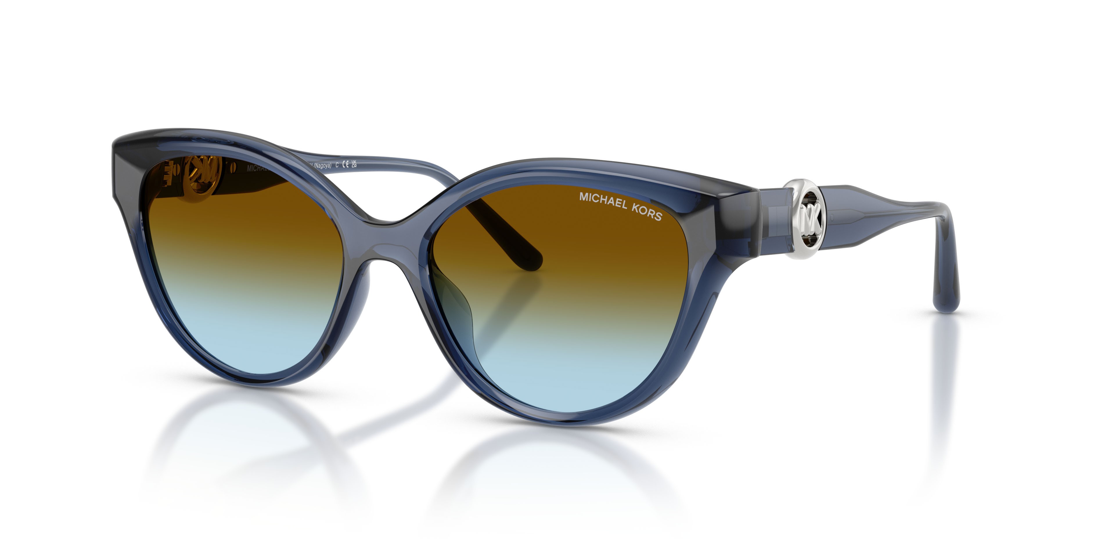 Occhiali da sole Michael Kors Nagoya MK 2271U (30025D) colore blu navy forma cat eye lenti marrone sfumato blu