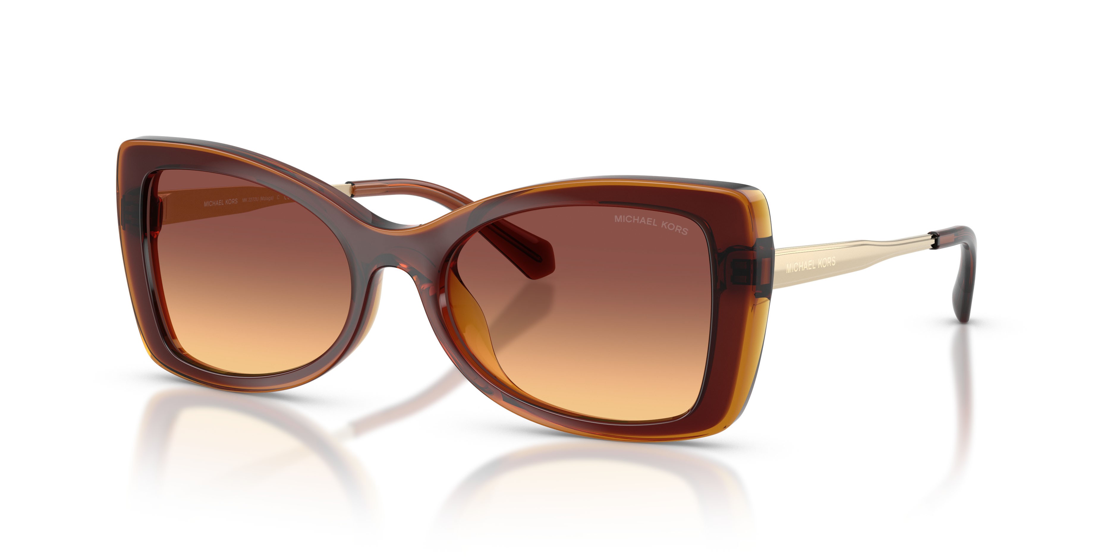 Occhiali da sole Michael Kors Malaga MK 2272U (311378) colore marrone scuro forma farfalla lenti marrone sfumato
