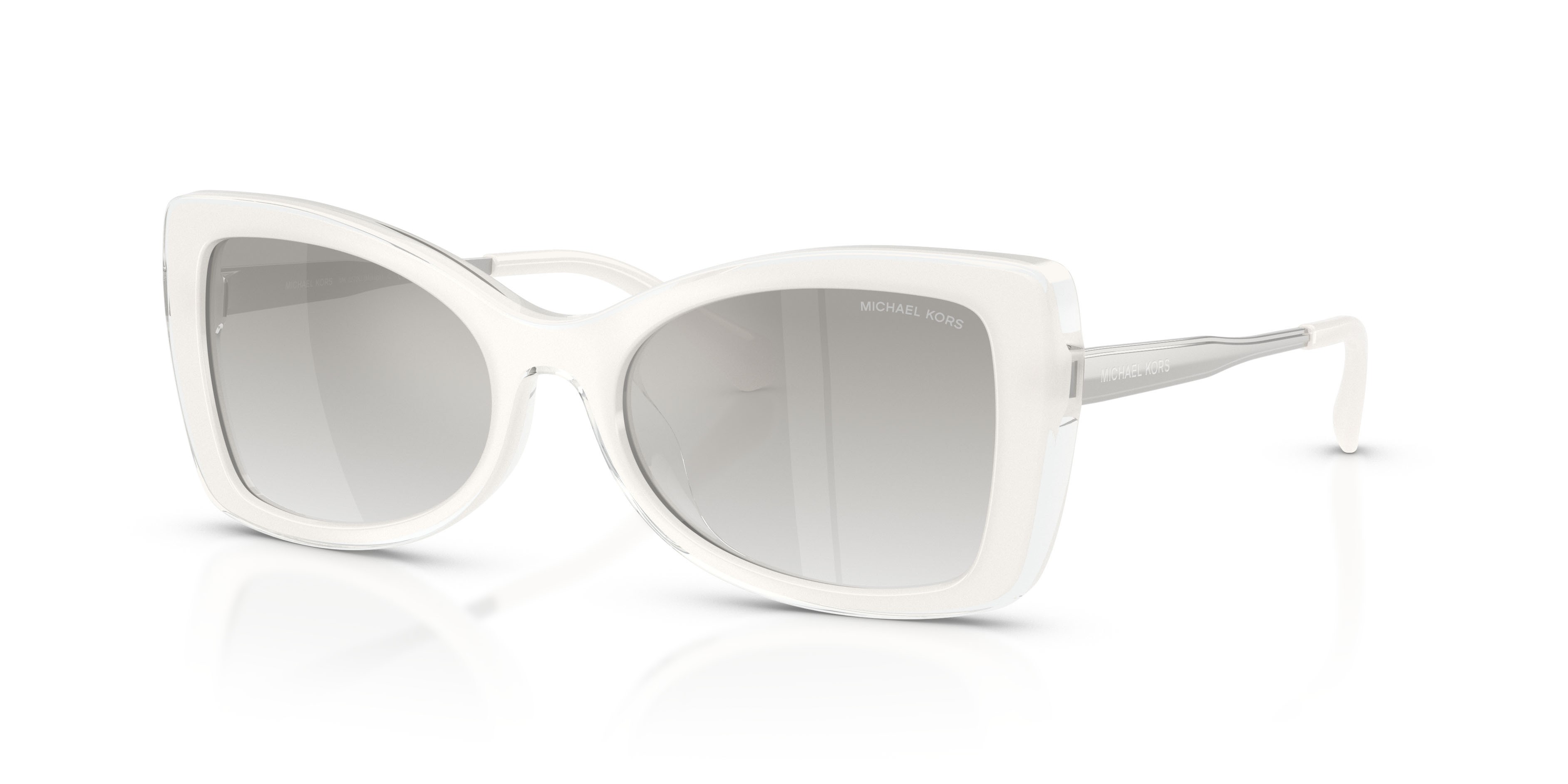 Occhiali da sole Michael Kors Malaga MK 2272U (405201) colore bianco forma farfalla lenti grigio sfumato trasparente