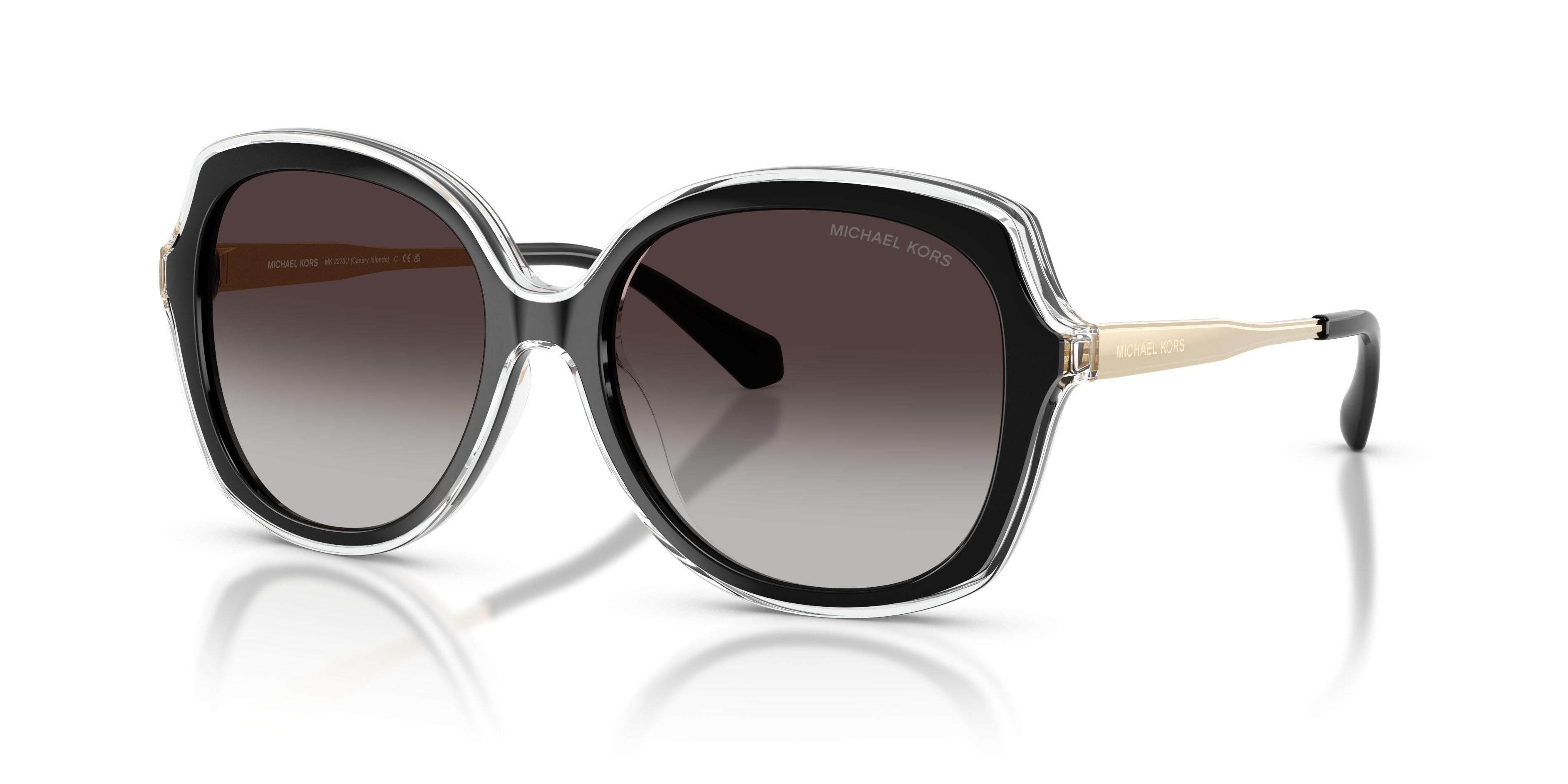 Occhiali da sole Michael Kors Canary Islands MK 2273U (30058G) colore nero forma quadrato lenti grigio chiaro sfumato nero