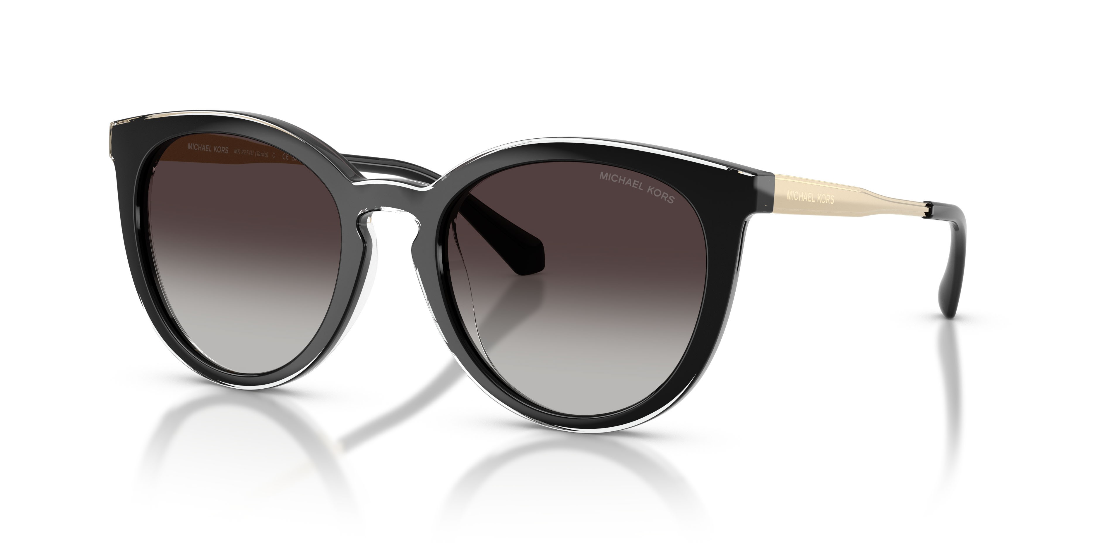 Occhiali da sole Michael Kors Tarifa MK 2274U (30058G) colore nero forma rotondo lenti grigio chiaro sfumato nero