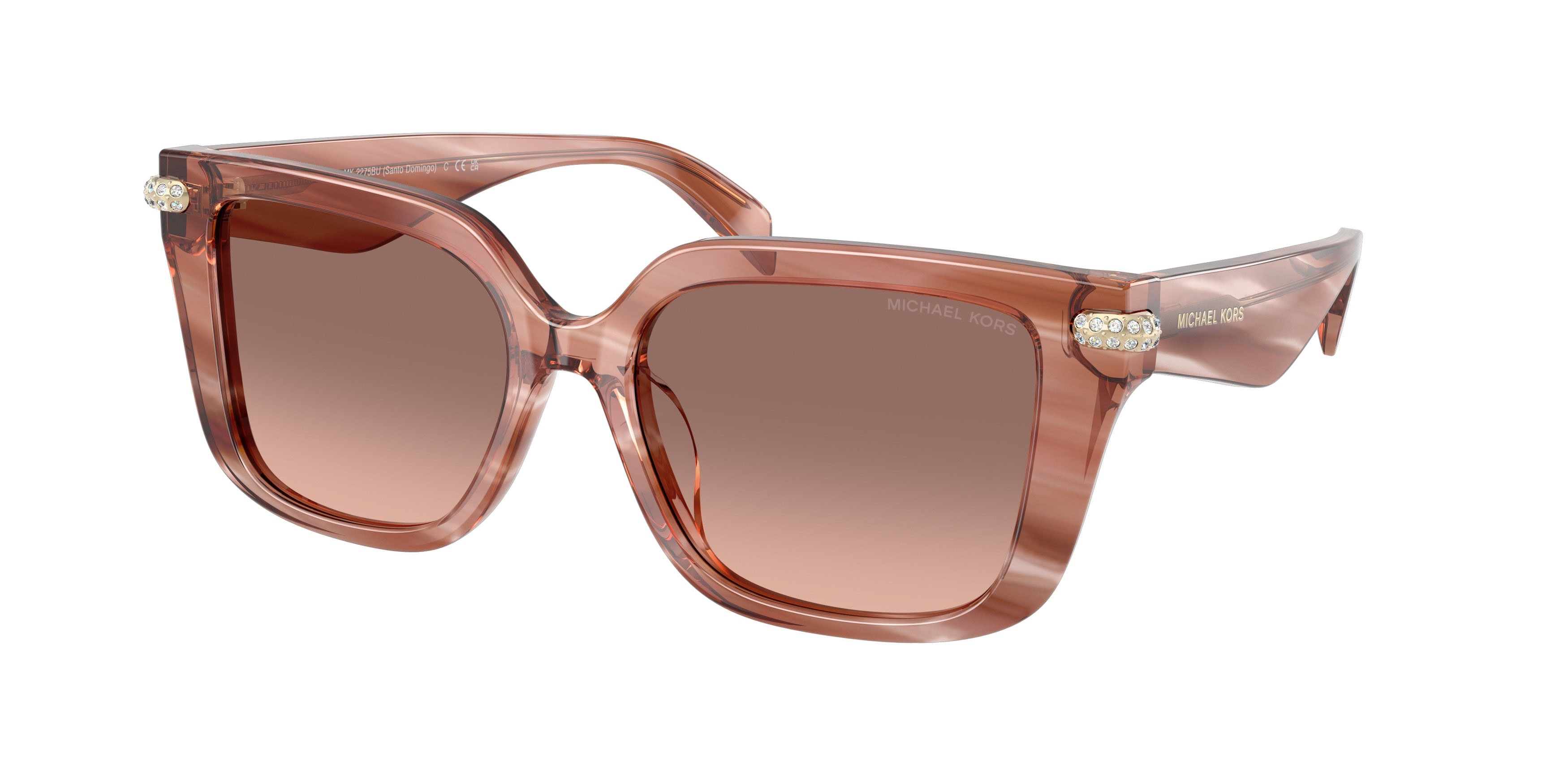 Occhiali da sole Michael Kors Santo Domingo MK 2275BU (405613) colore rosa effetto corno forma quadrato lenti marrone rosa