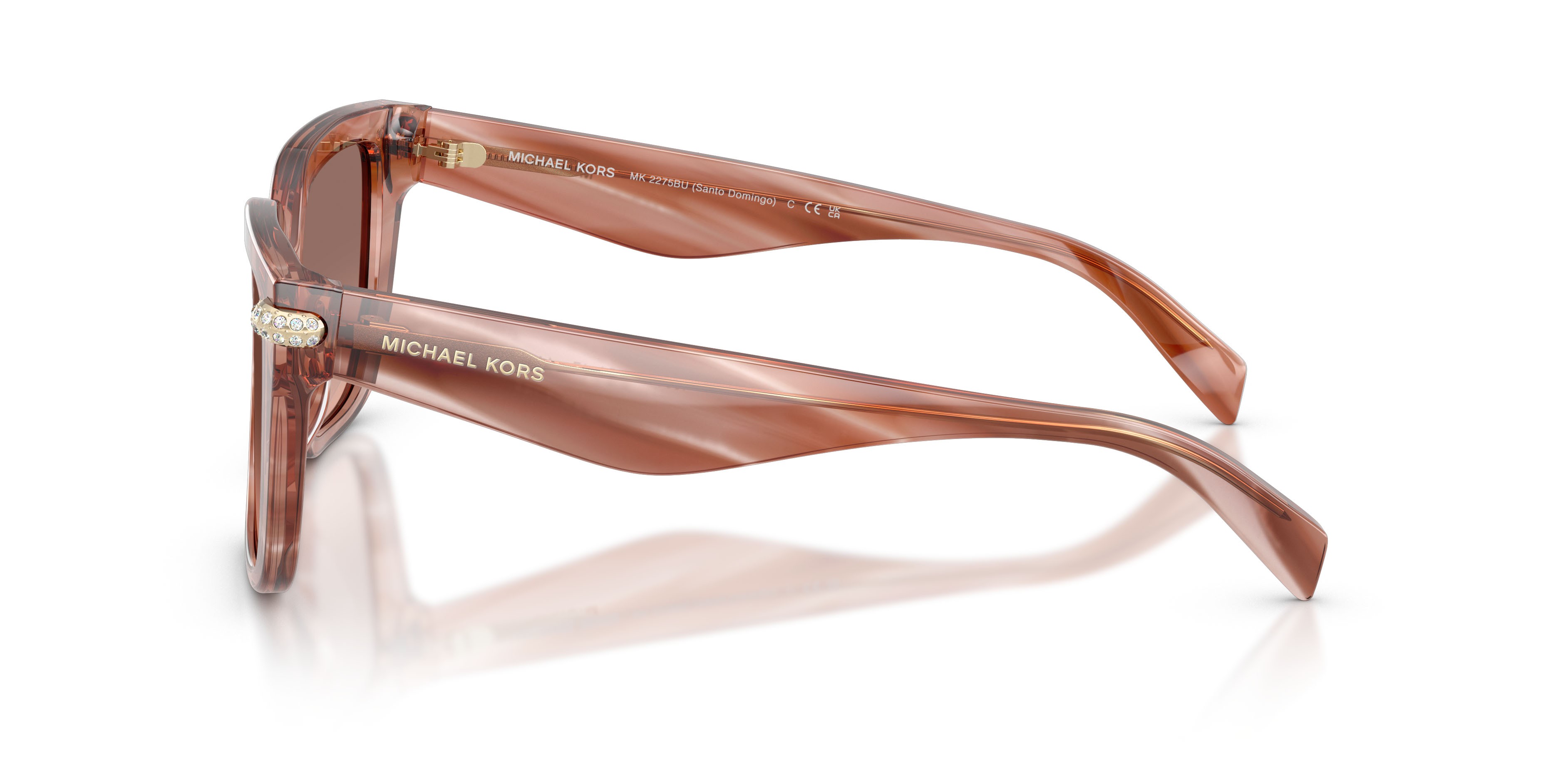 Occhiali da sole Michael Kors Santo Domingo MK 2275BU (405613) colore rosa effetto corno forma quadrato lenti marrone rosa