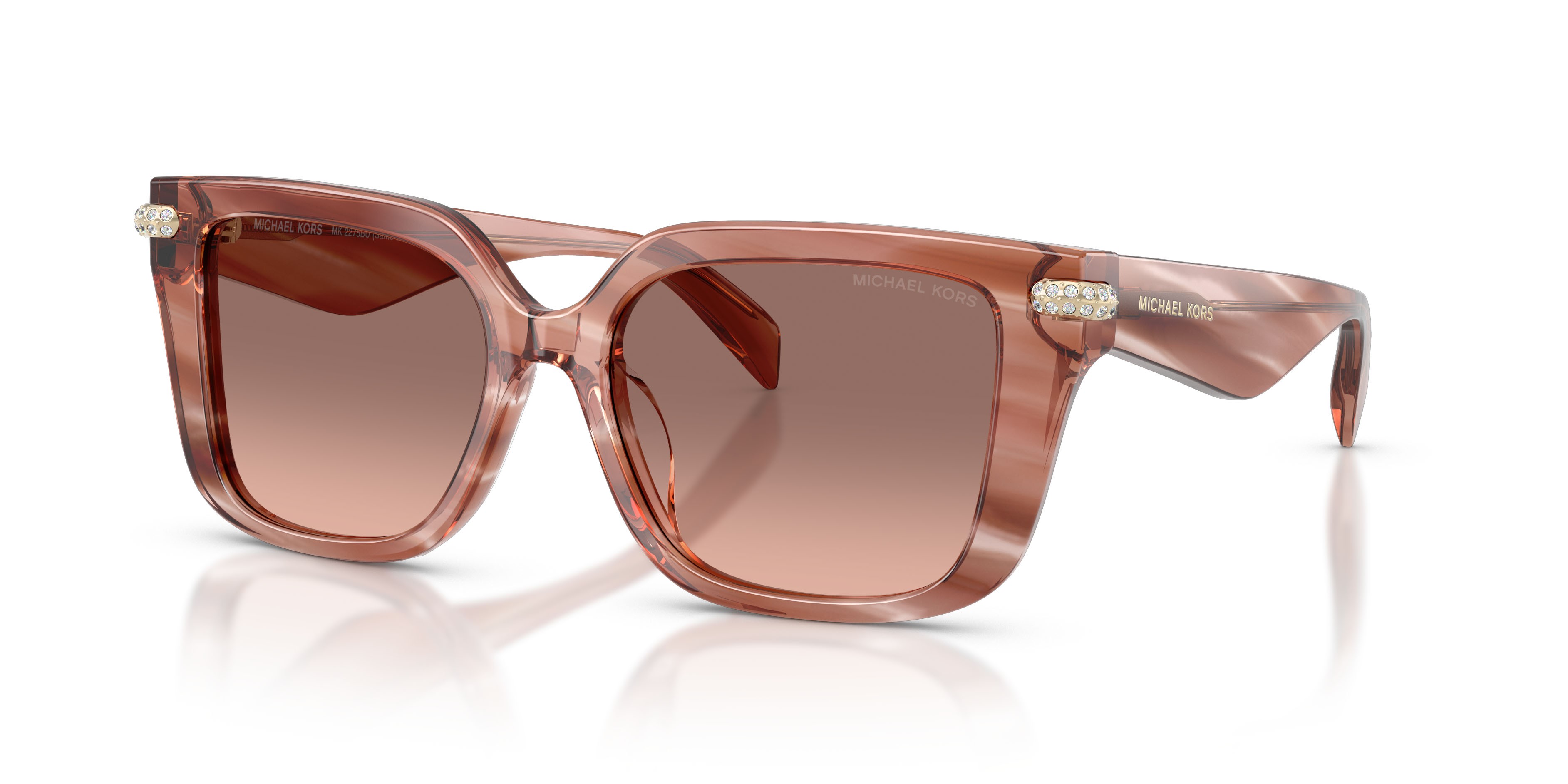Occhiali da sole Michael Kors Santo Domingo MK 2275BU (405613) colore rosa effetto corno forma quadrato lenti marrone rosa
