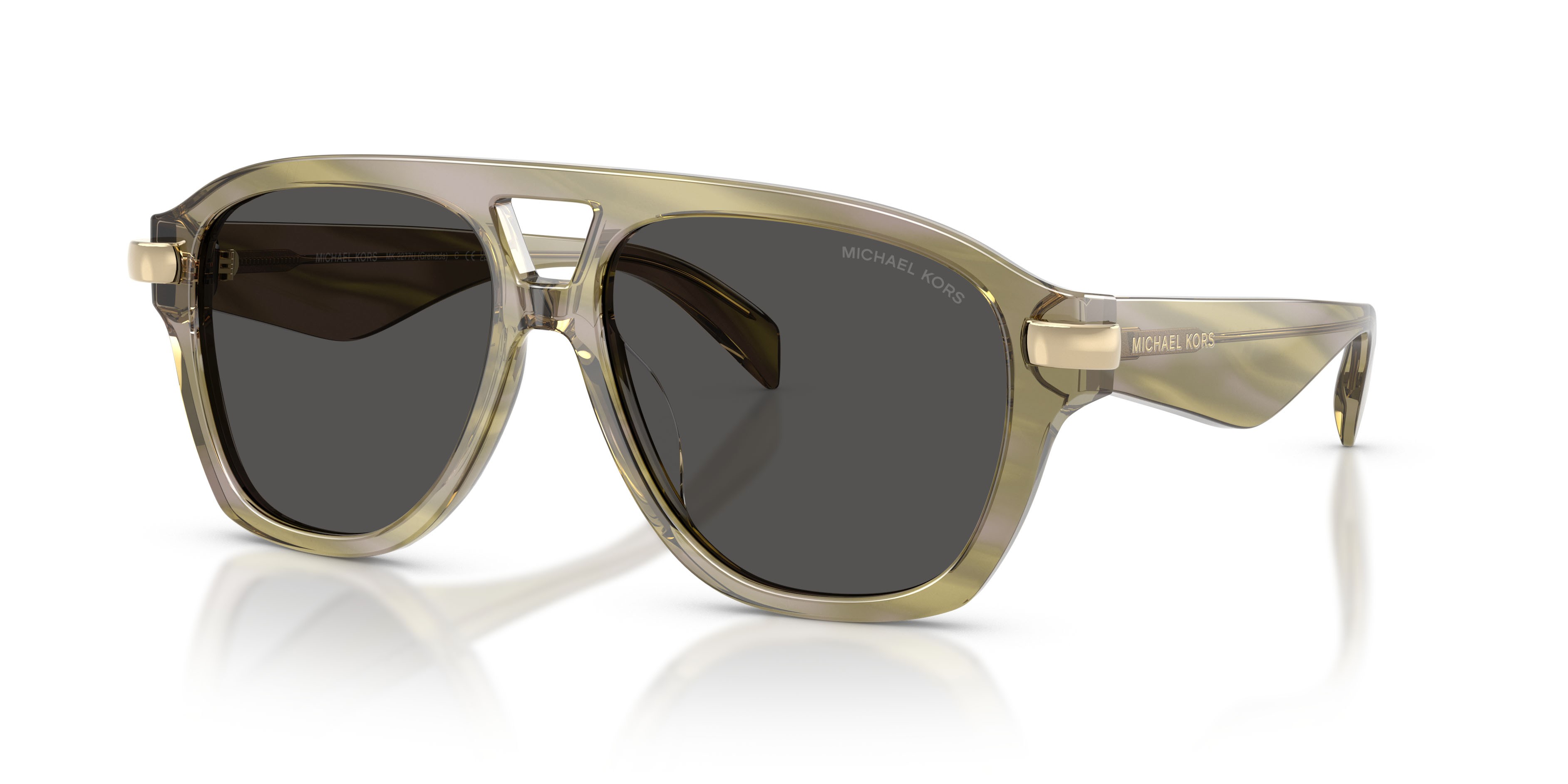 Occhiali da sole Michael Kors Grenada MK 2277U (404087) colore verde oliva effetto corno forma aviator lenti grigio