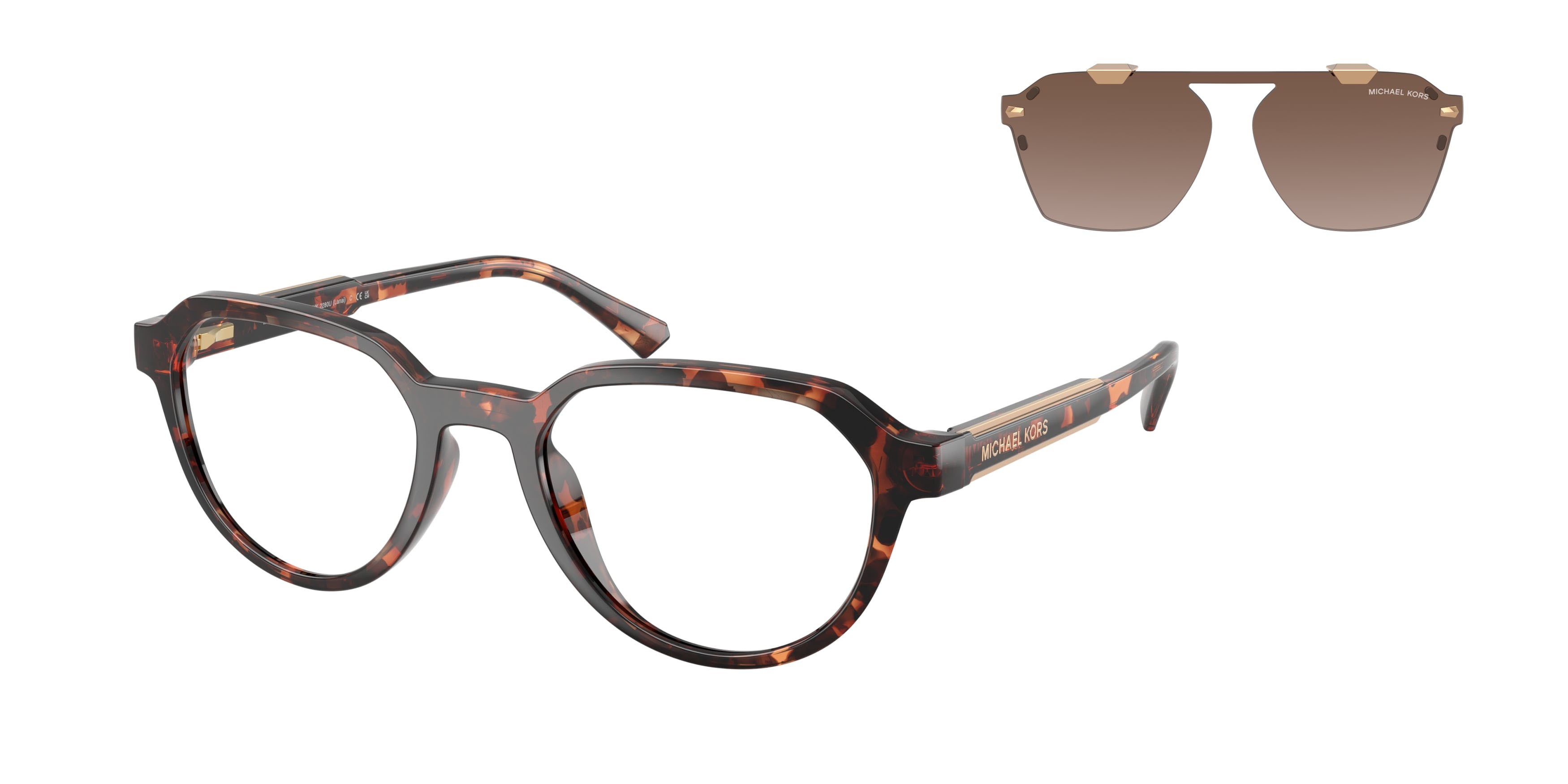 Occhiali da sole Michael Kors Lanai MK 2280U (300613) colore tartarugato scuro forma irregolare lenti grigio fumo sfumato