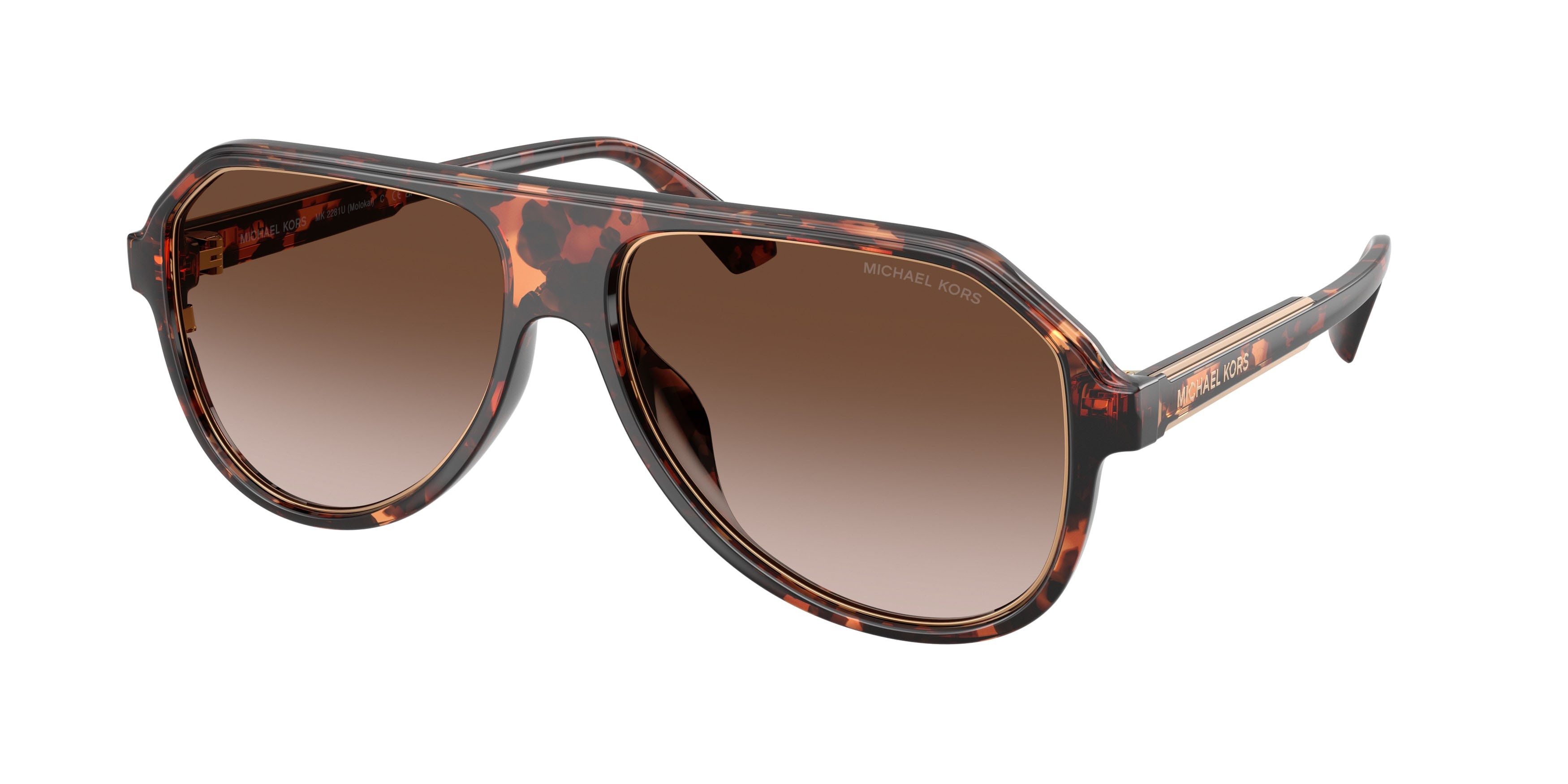 Occhiali da sole Michael Kors Molokai MK 2281U (300613) colore tartarugato scuro forma aviator lenti grigio fumo sfumato