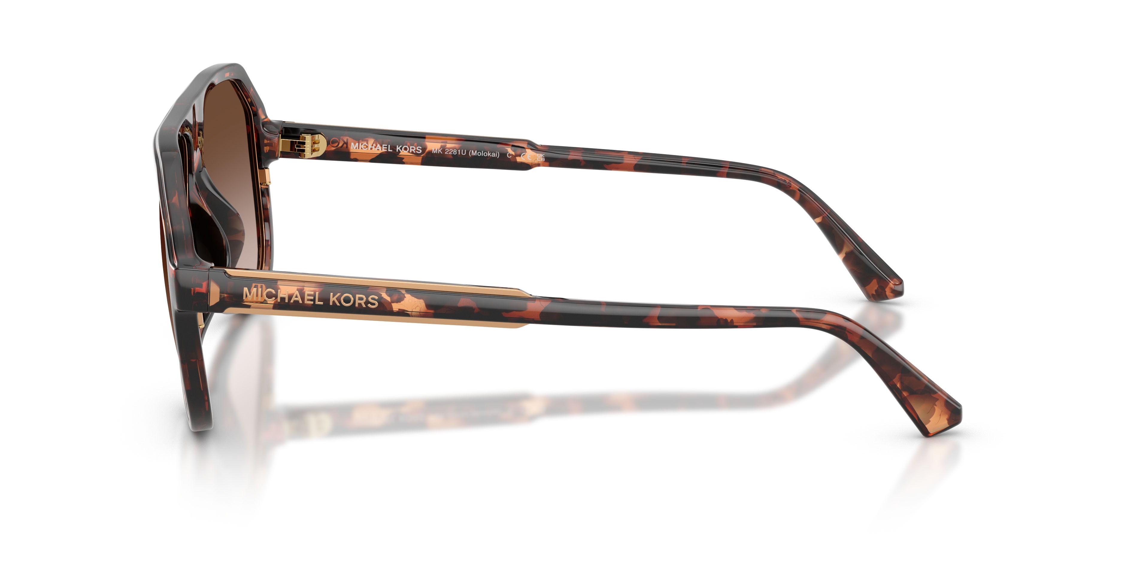 Occhiali da sole Michael Kors Molokai MK 2281U (300613) colore tartarugato scuro forma aviator lenti grigio fumo sfumato