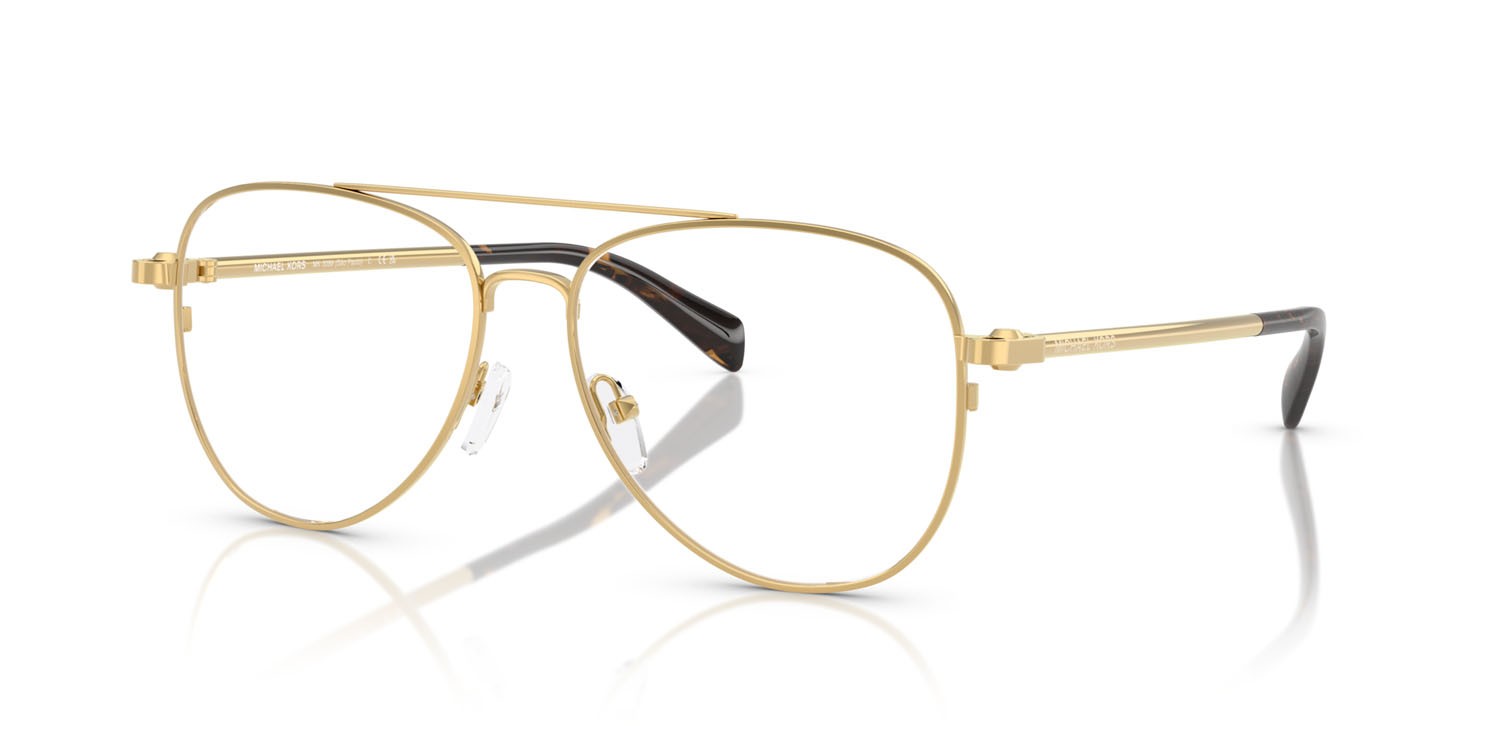 Occhiali da vista Michael Kors São Paulo MK 3089 (1896) colore shiny yellow gold forma aviator lenti trasparente con filtro anti luce blu
