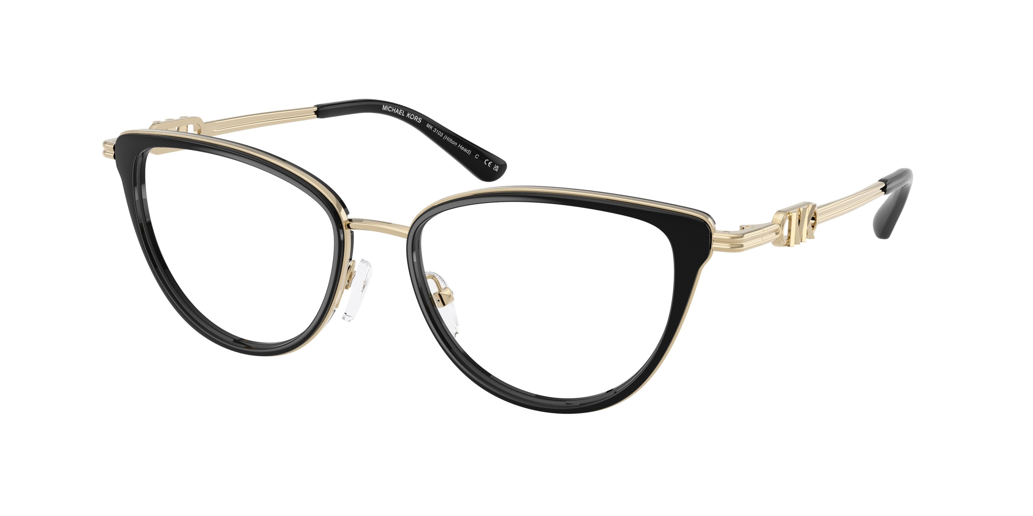 Occhiali da vista Michael Kors Hilton Head MK 3103 (3005) colore nero forma cat eye lenti lente demo