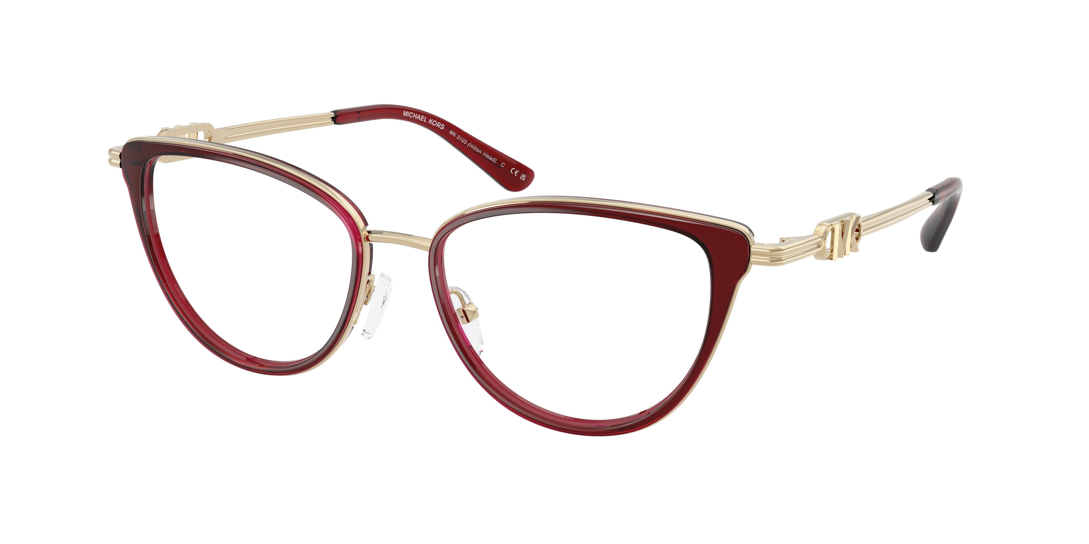 Occhiali da vista Michael Kors Hilton Head MK 3103 (3949) colore cordovan forma cat eye lenti lente demo