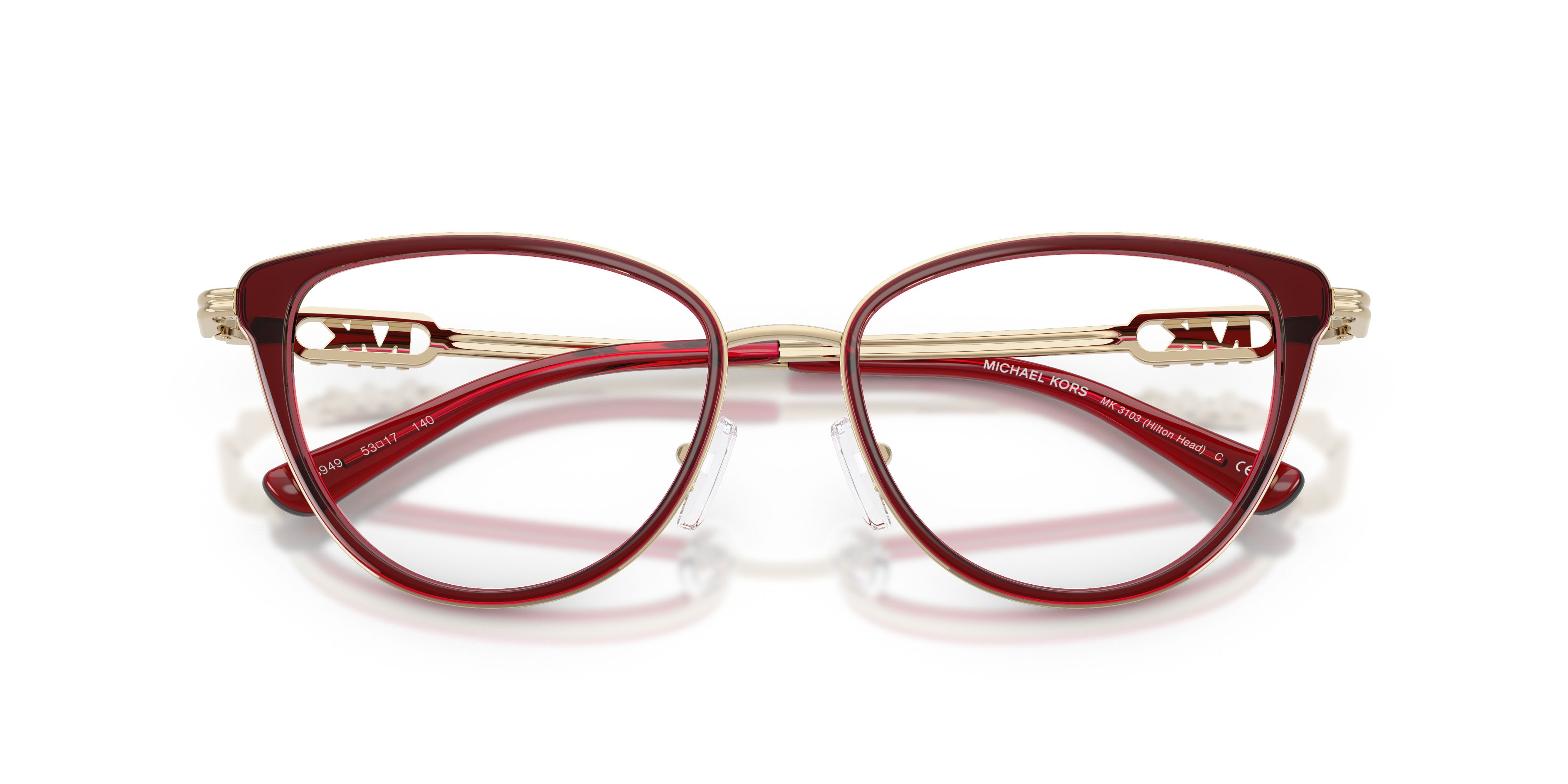 Occhiali da vista Michael Kors Hilton Head MK 3103 (3949) colore cordovan forma cat eye lenti lente demo
