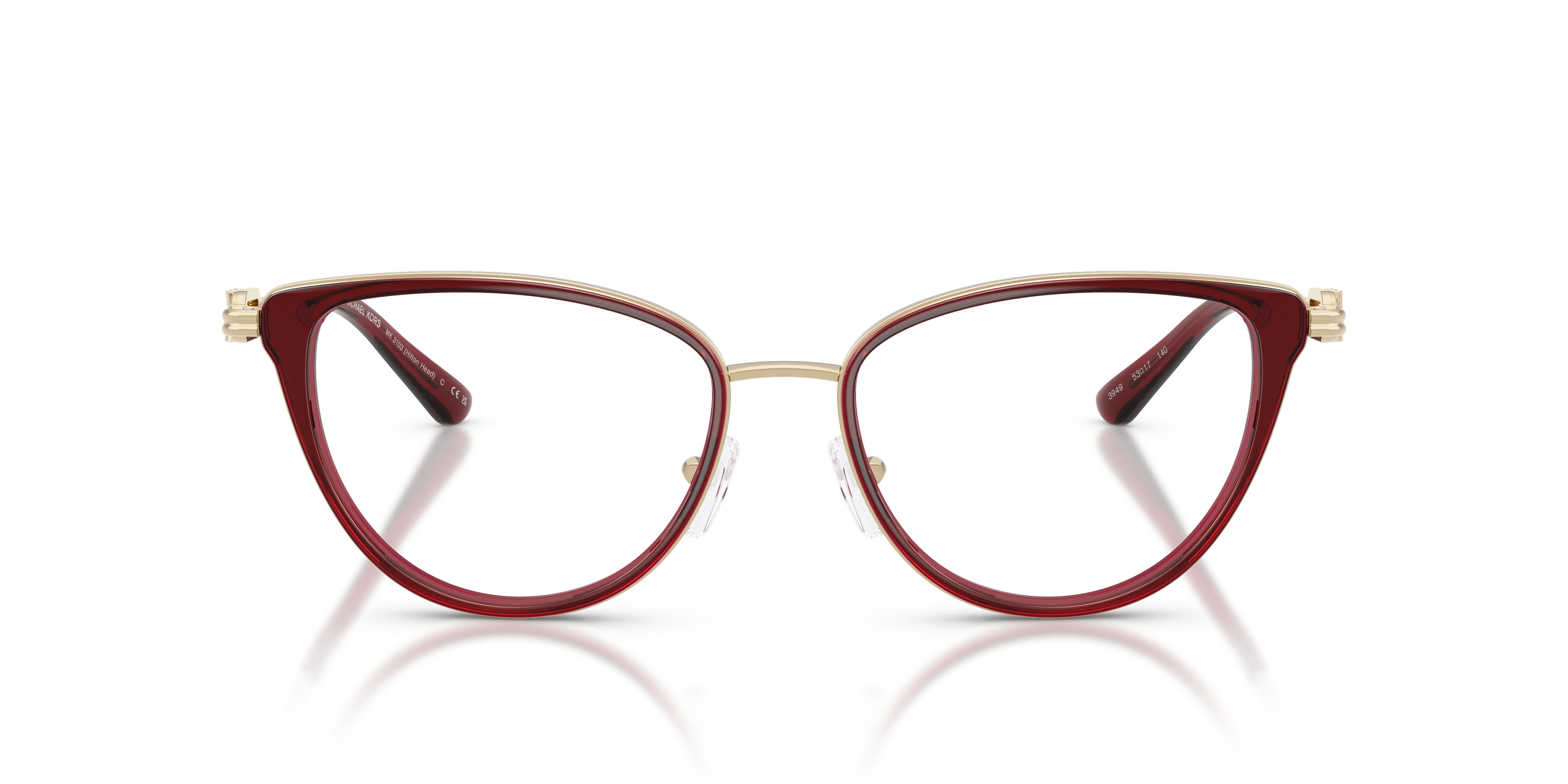 Occhiali da vista Michael Kors Hilton Head MK 3103 (3949) colore cordovan forma cat eye lenti lente demo