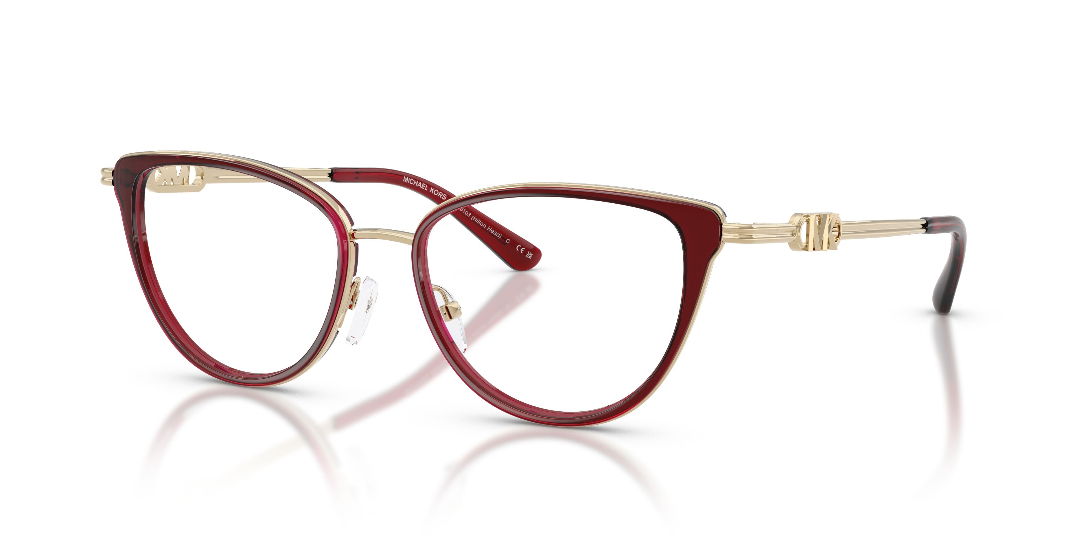 Occhiali da vista Michael Kors Hilton Head MK 3103 (3949) colore cordovan forma cat eye lenti lente demo