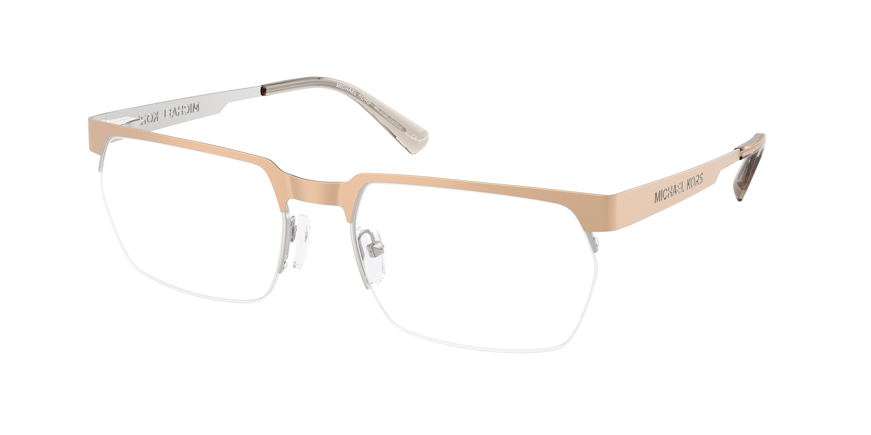 Occhiali da vista Michael Kors Zambia MK 3106 (1014) colore oro opaco forma rettangolare lenti lente demo