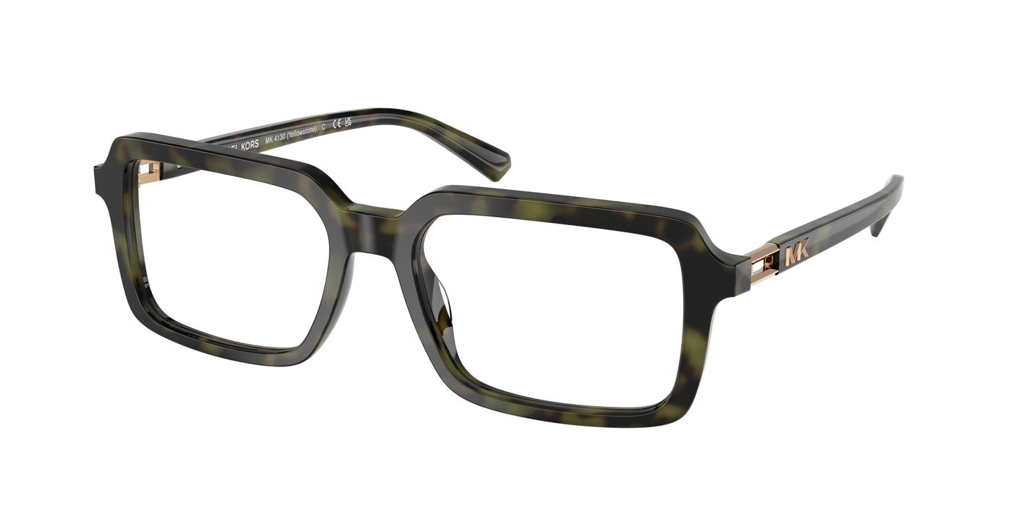 Occhiali da vista Michael Kors Yellowstone MK 4130 (3943) colore verde oliva tartarugato forma rettangolare lenti lente demo