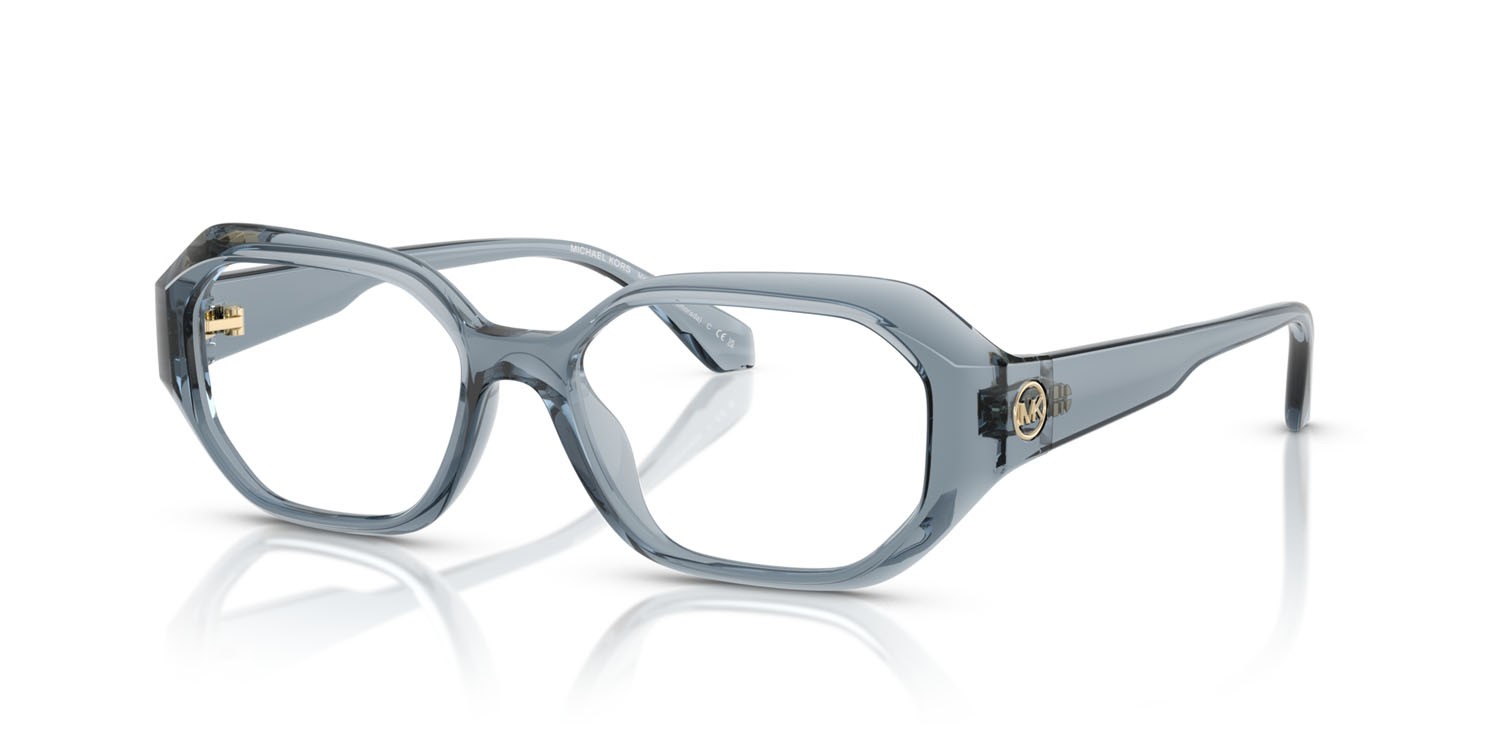 Occhiali da vista Michael Kors Islamorada MK 4147U (4014) colore denim trasparente forma irregolare lenti lente demo