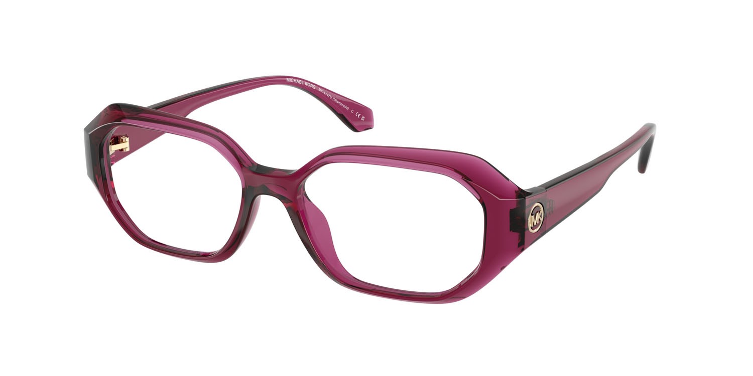 Occhiali da vista Michael Kors Islamorada MK 4147U (4020) colore rosso berry trasparente forma irregolare lenti lente demo