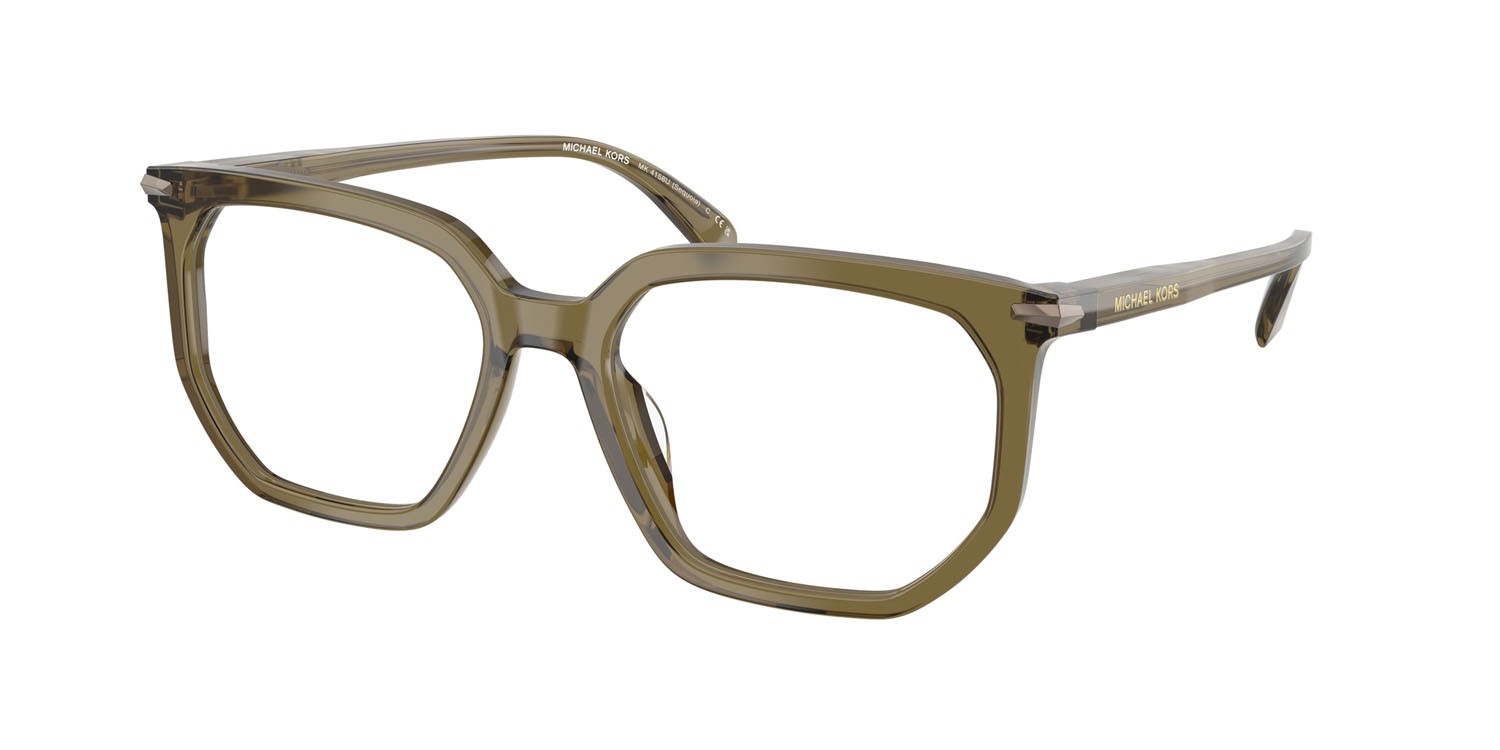 Occhiali da vista Michael Kors Sequoia MK 4158U (4012) colore verde oliva trasparente forma irregolare lenti lente demo
