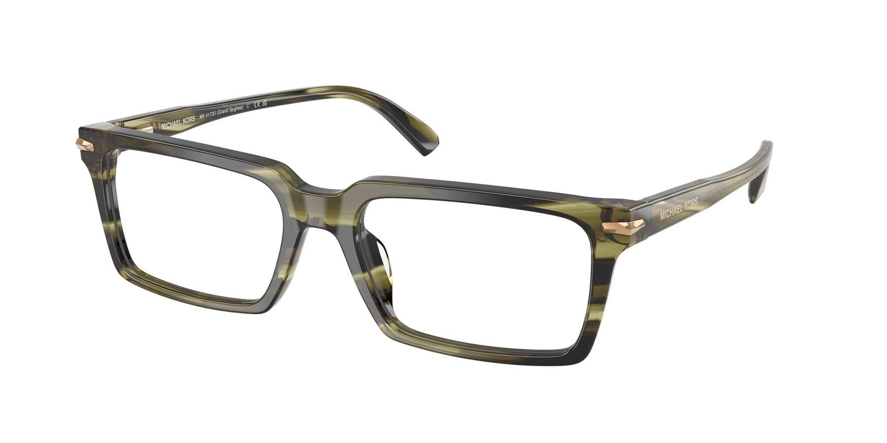 Occhiali da vista Michael Kors Grand Targhee MK 4173U (4040) colore verde oliva effetto corno forma rettangolare lenti lente demo