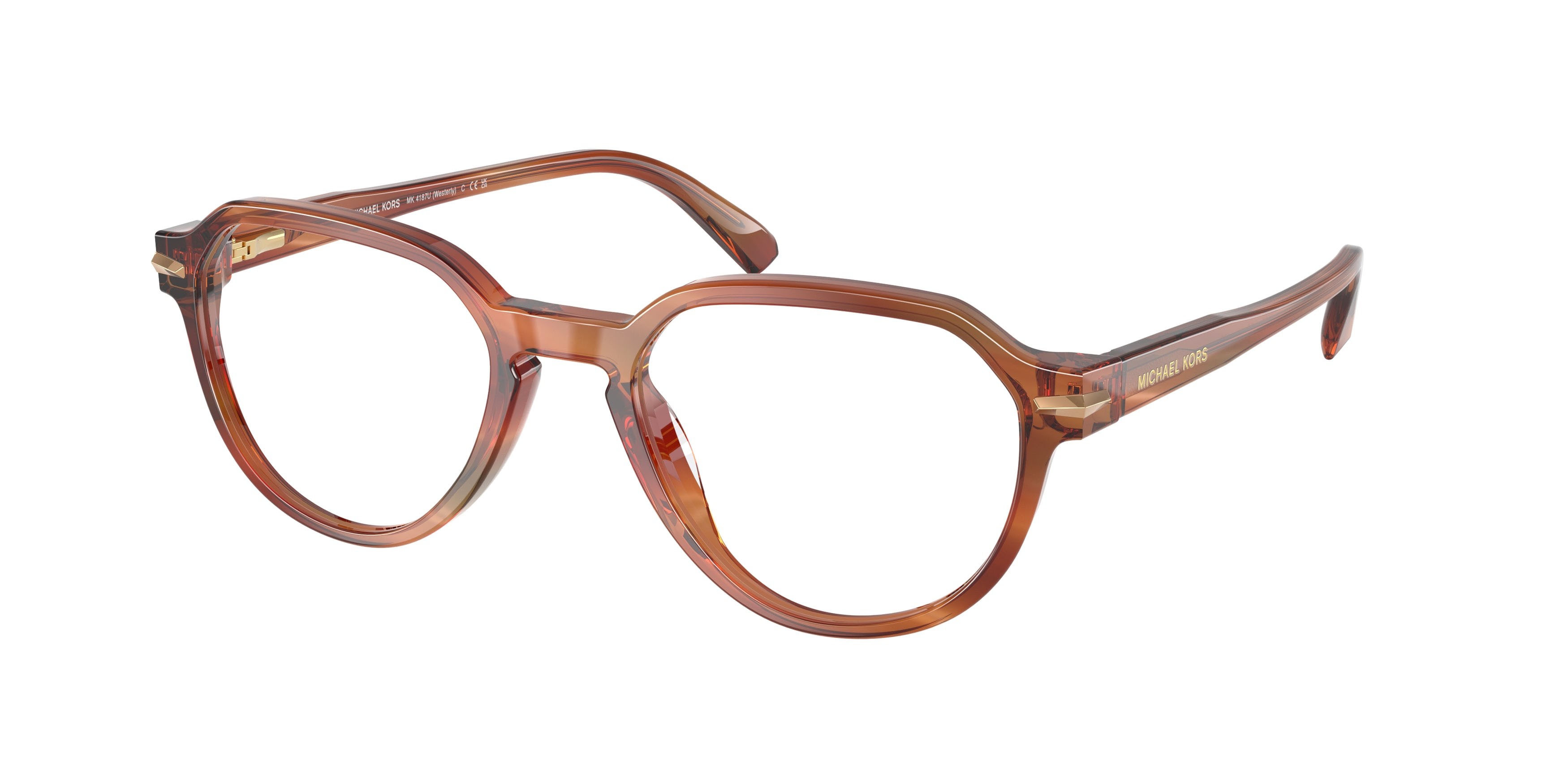 Occhiali da vista Michael Kors Westerly MK 4187U (4039) colore marrone effetto corno forma rotondo lenti lente demo