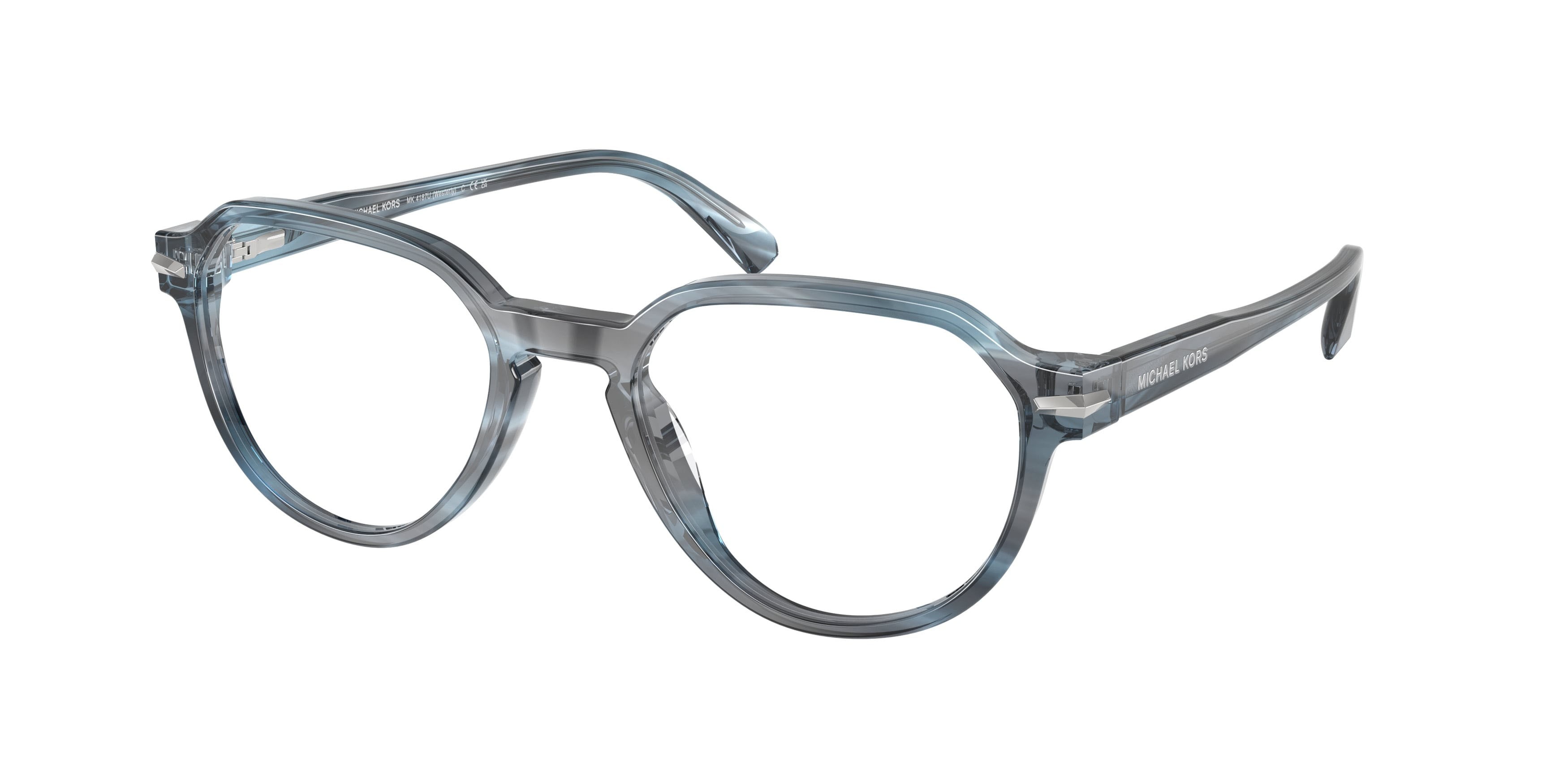 Occhiali da vista Michael Kors Westerly MK 4187U (4048) colore blu navy effetto corno forma rotondo lenti lente demo