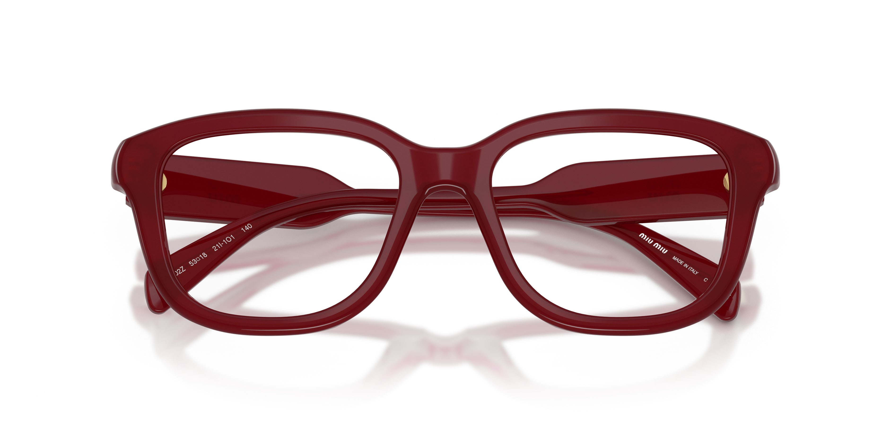 Eyeglasses Miu Miu MU 02ZV (21I1O1) color rosso opale shape rectangle lenses lente demo
