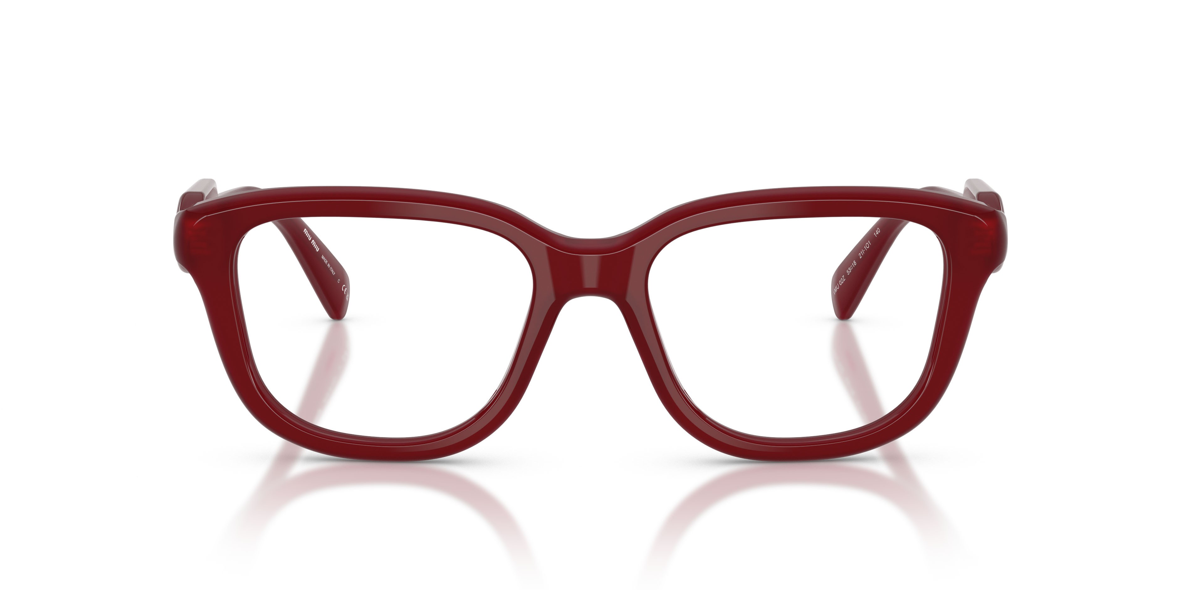 Eyeglasses Miu Miu MU 02ZV (21I1O1) color rosso opale shape rectangle lenses lente demo