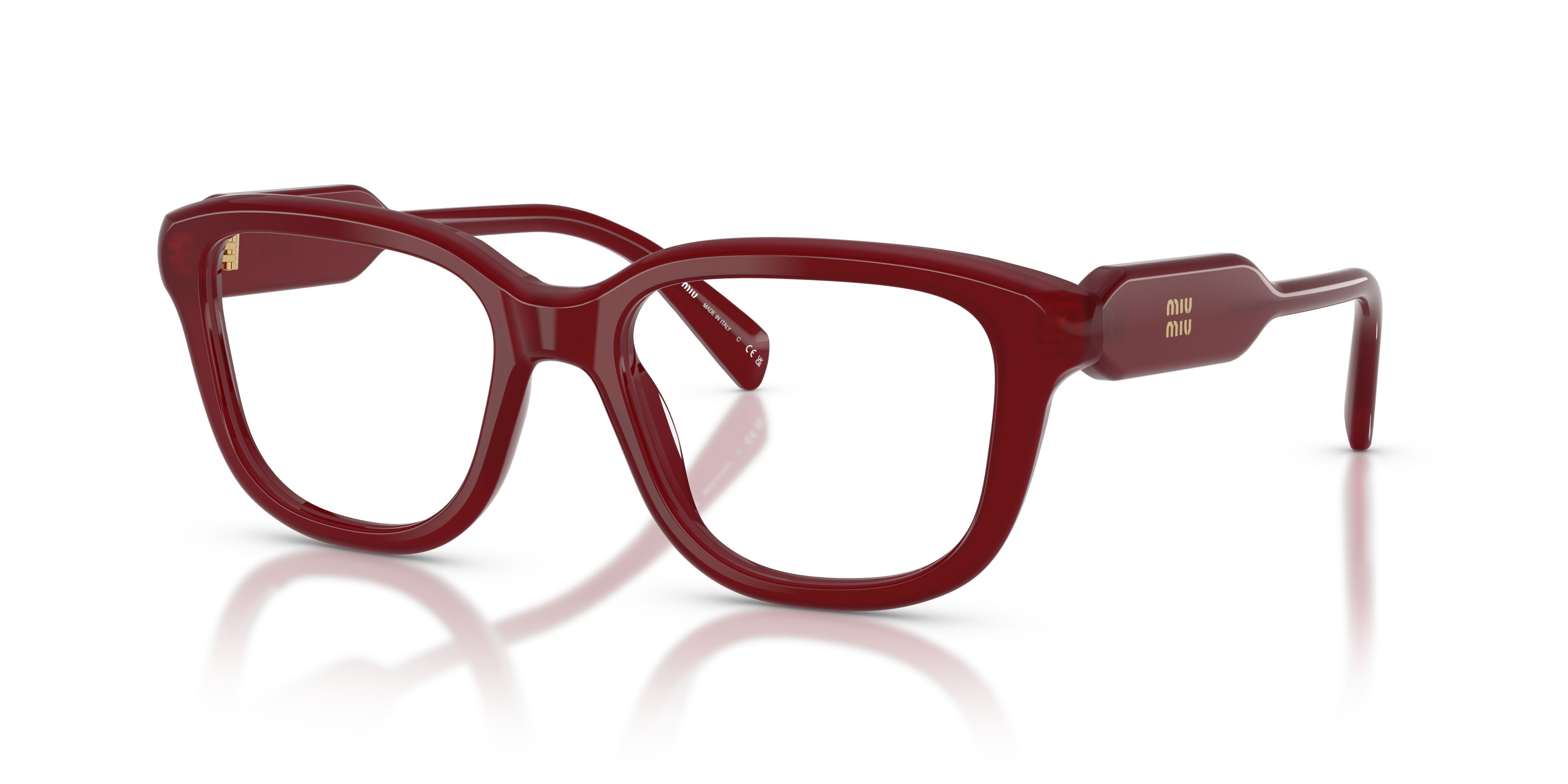 Eyeglasses Miu Miu MU 02ZV (21I1O1) color rosso opale shape rectangle lenses lente demo