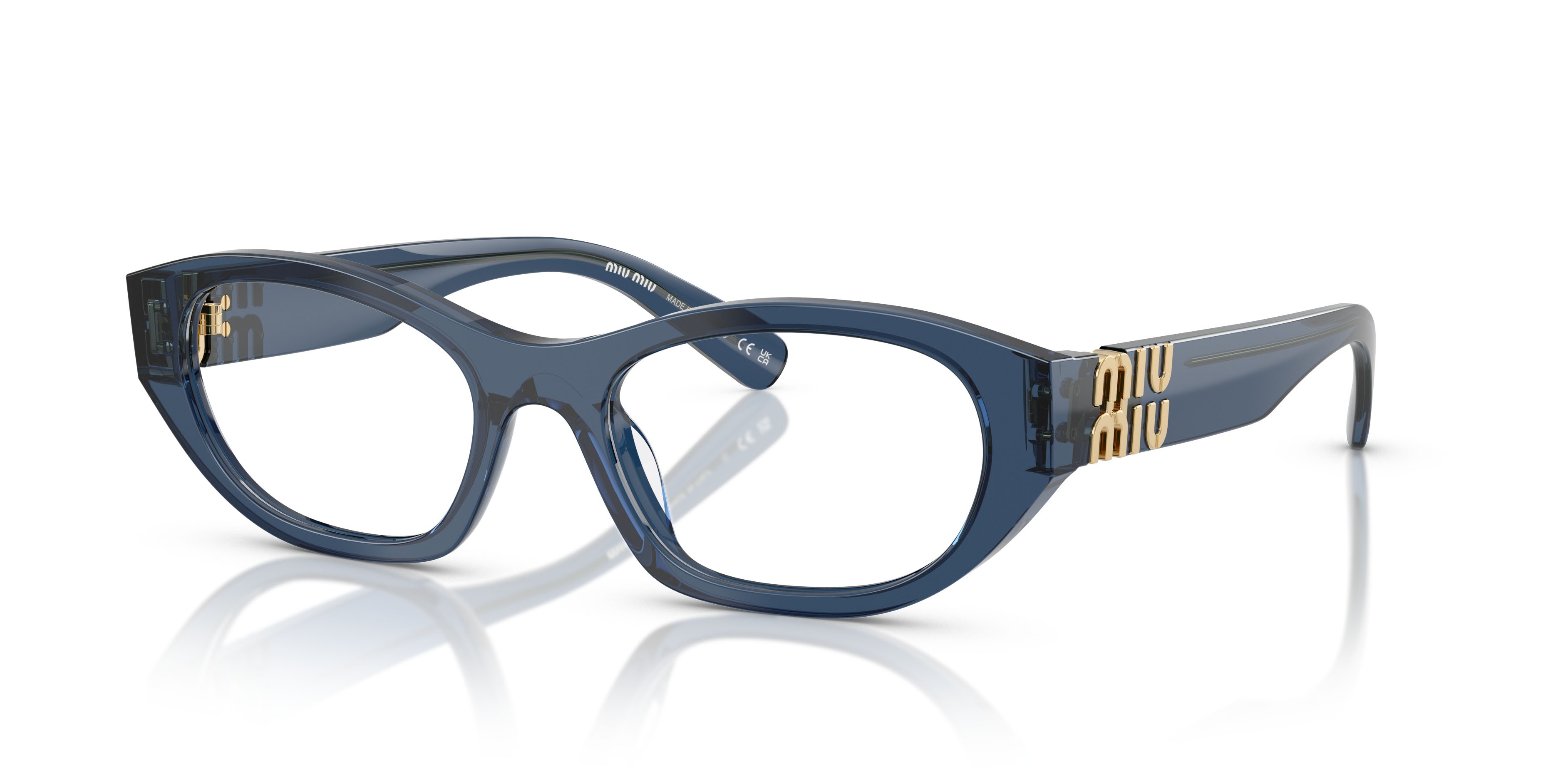 Eyeglasses Miu Miu MU 03WV (08Q1O1) color cristallo blu shape irregular lenses lente demo
